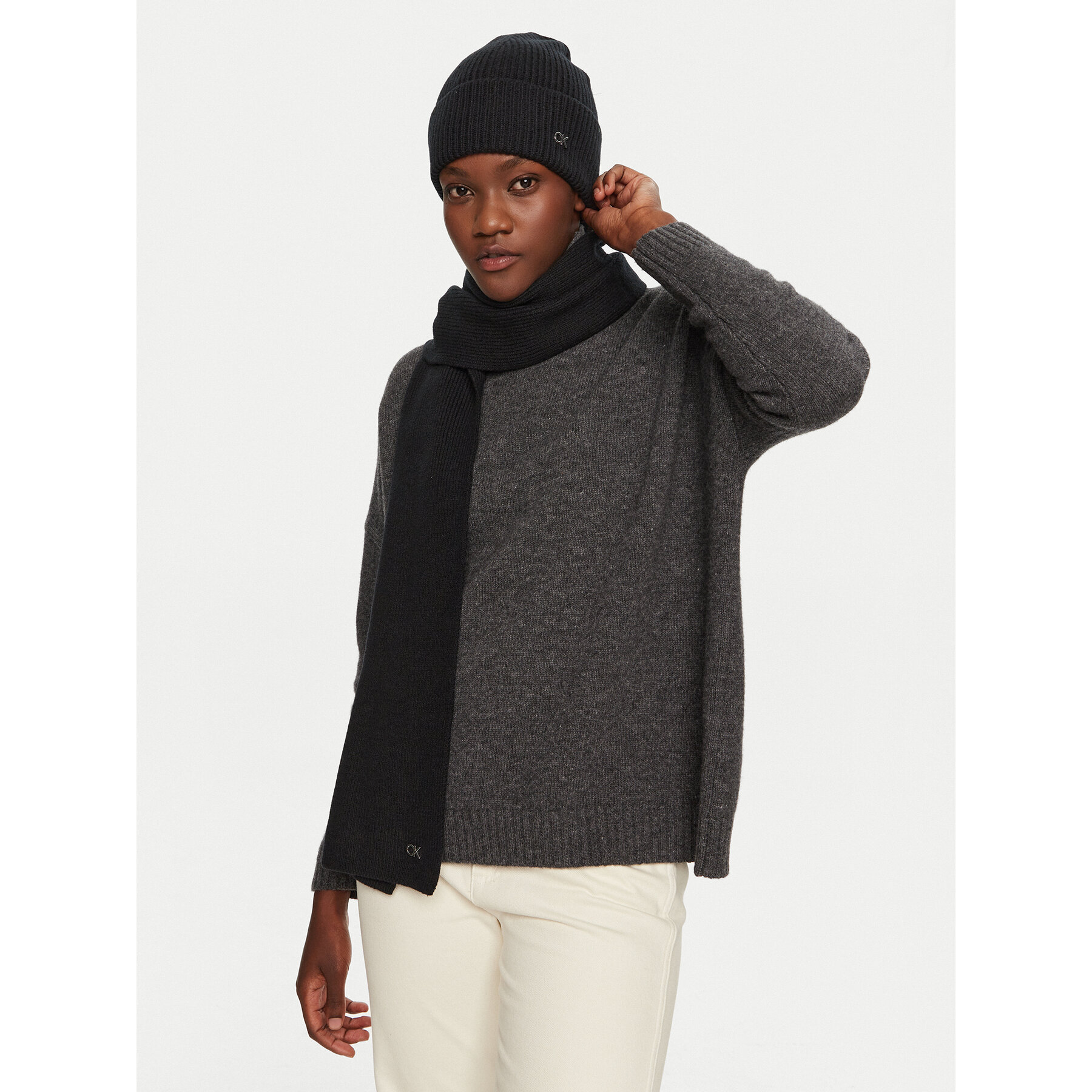 Halsduk + mössa Calvin Klein Chunky K60K612621 Svart