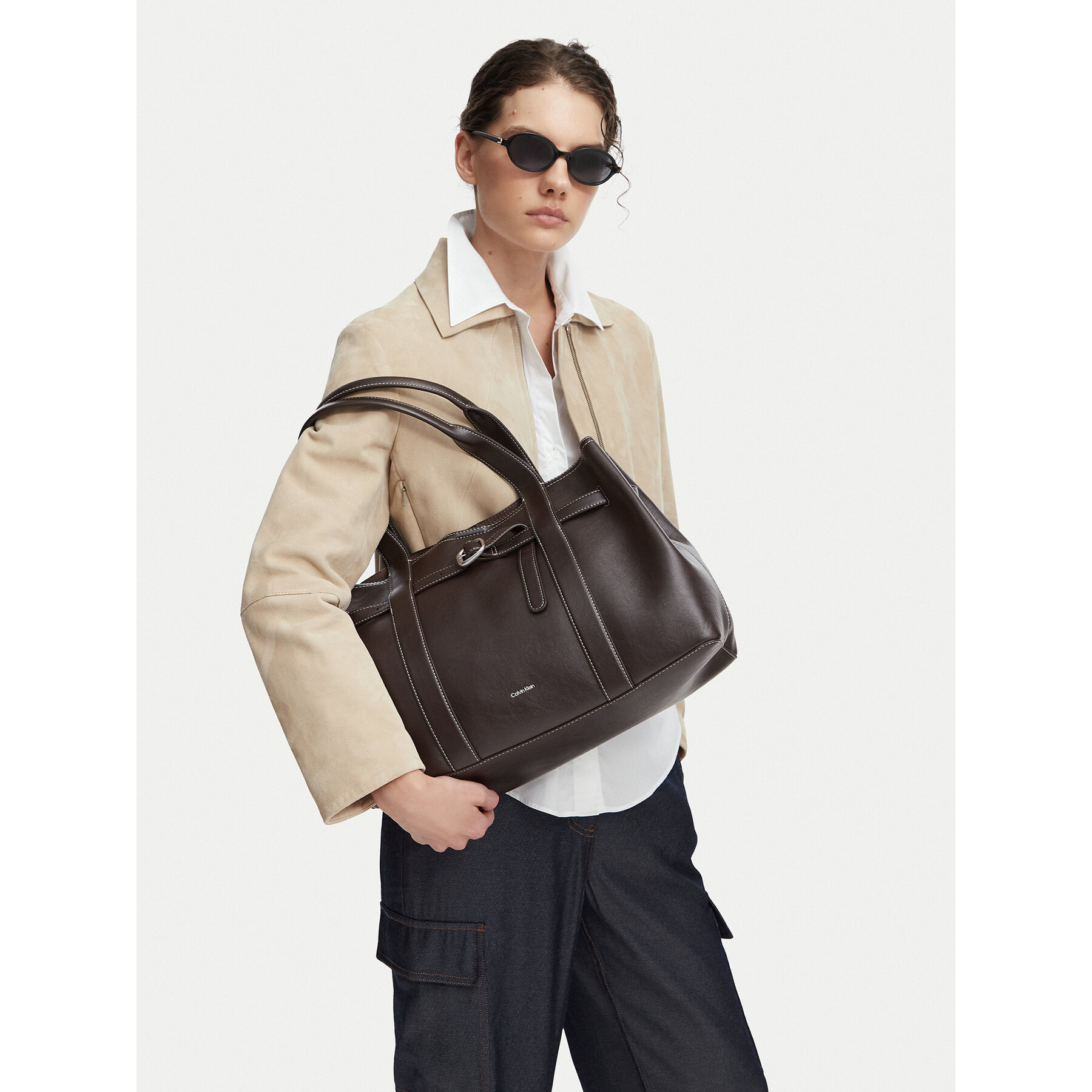 Ročna torba Calvin Klein Buckle Medium Work Tote LV04F3549G Rjava