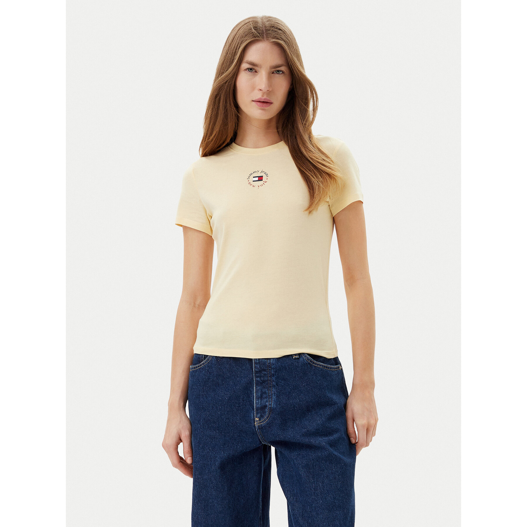 Tommy Jeans Póló Essential DW0DW20316 Sárga Slim Fit
