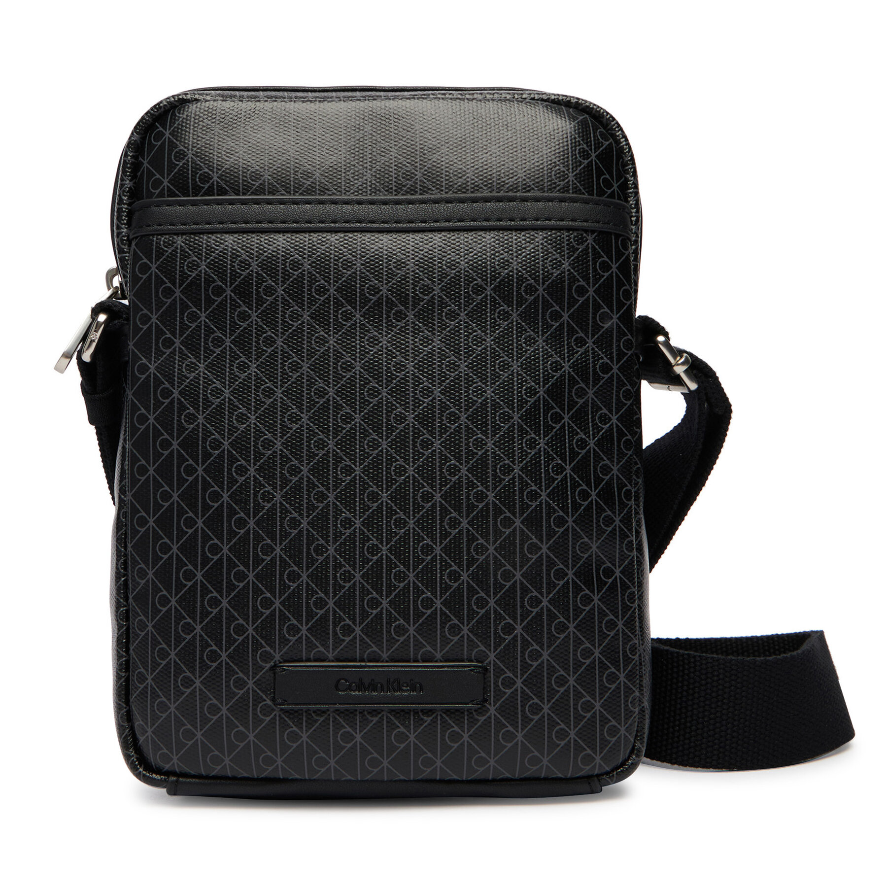 Geantă crossover Calvin Klein Emblem Aop Coated Slim Reporter LV04D3334G Negru