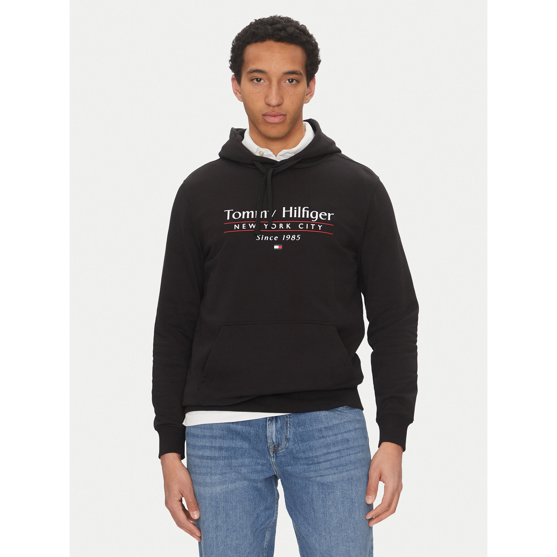 Tommy Hilfiger Sweatshirt Center Stack MW0MW38672 Schwarz Regular Fit