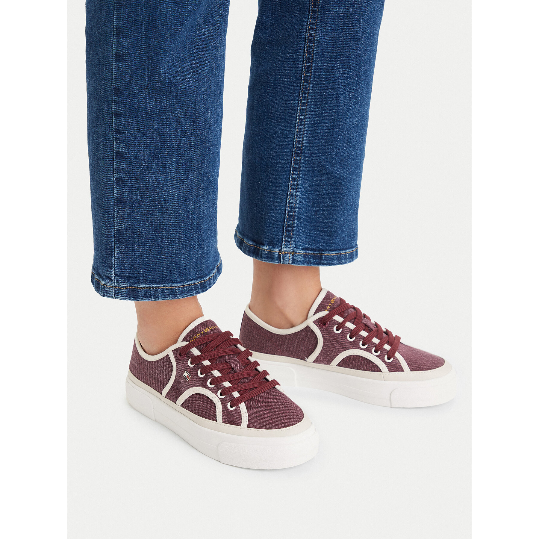 Teniși Tommy Hilfiger Platform Vulc Sneaker Piping FW0FW09394 Vișiniu