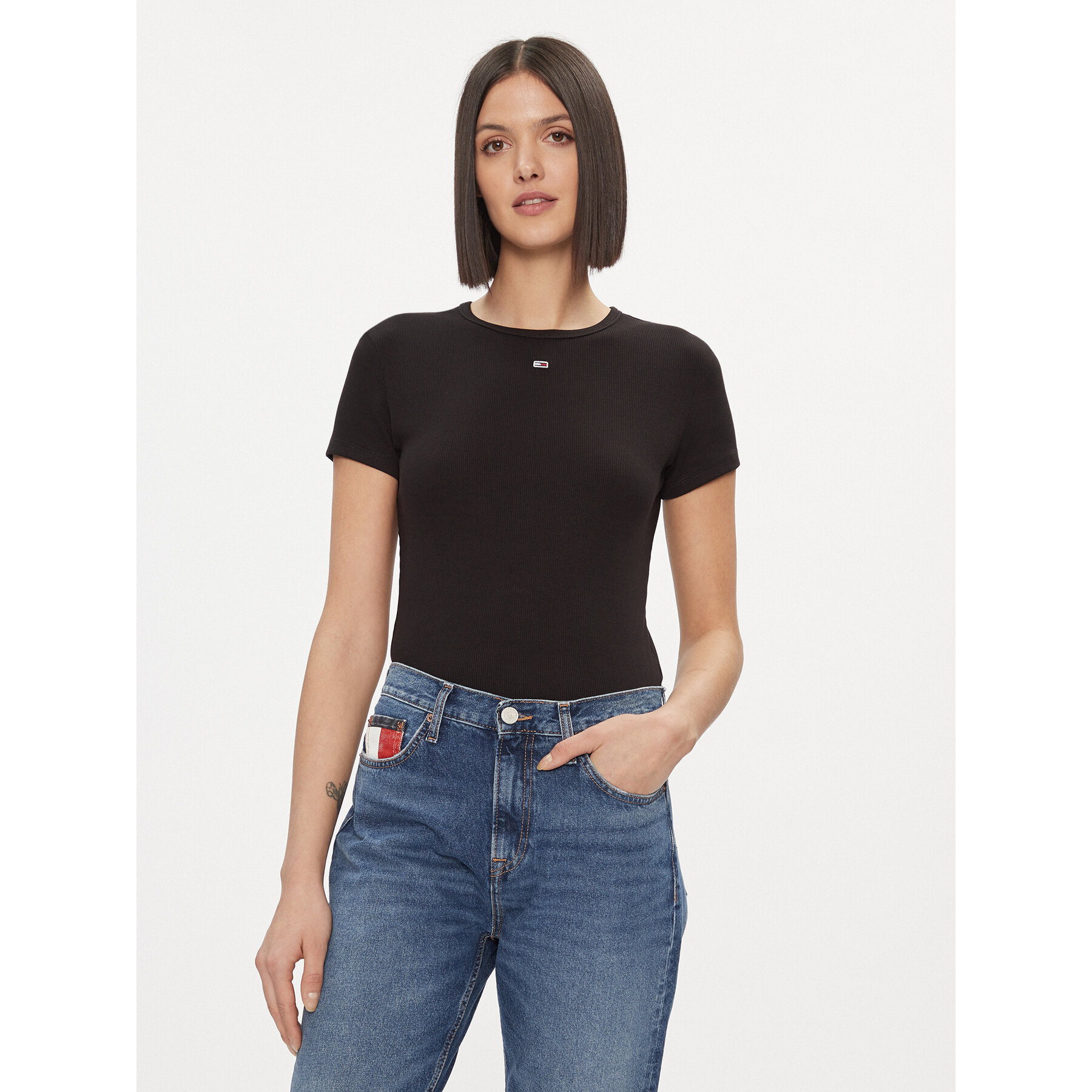 Tommy Jeans T-Shirt Essential DW0DW17383 Schwarz Slim Fit