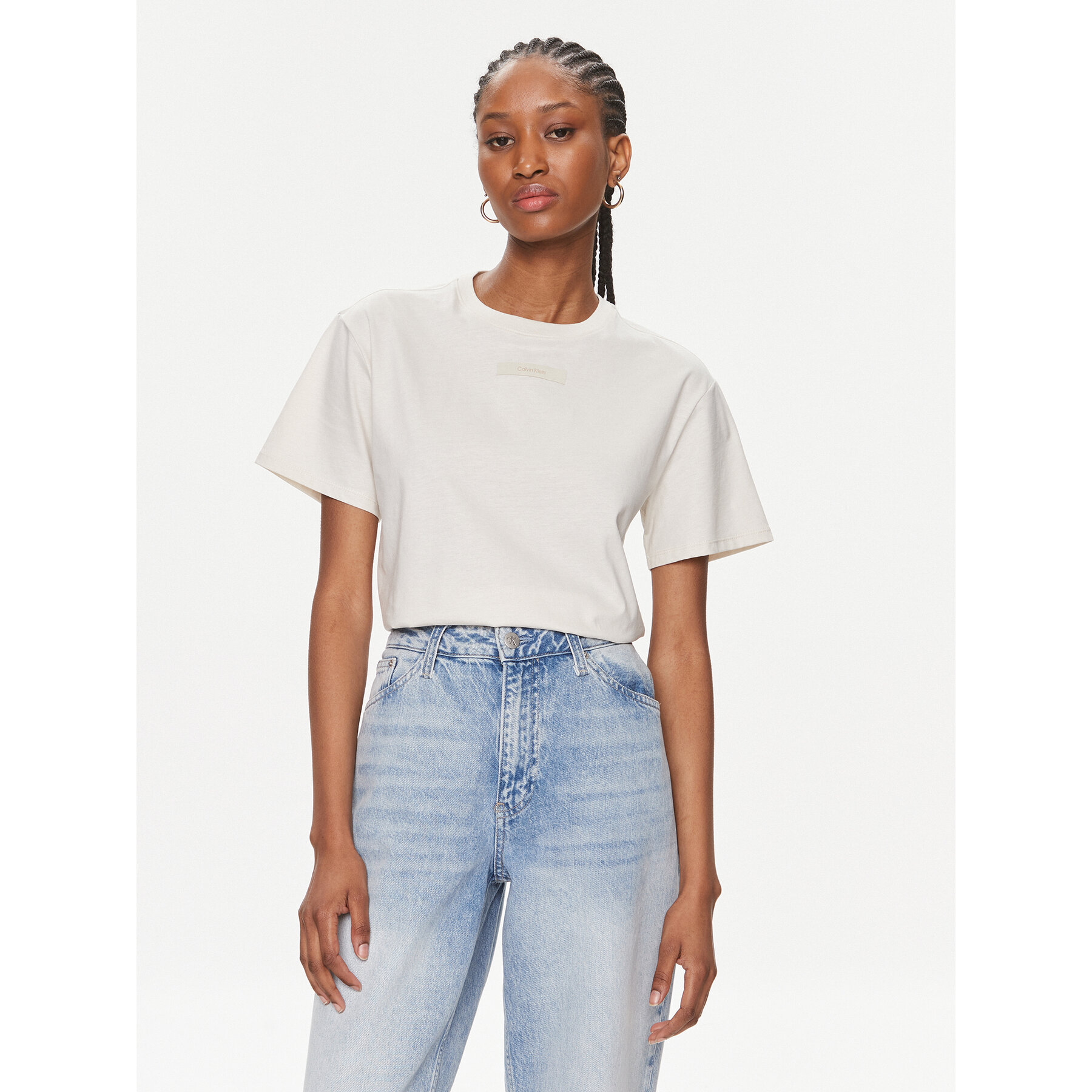 Calvin Klein T-Shirt Micro Logo K20K206629 Εκρού Regular Fit