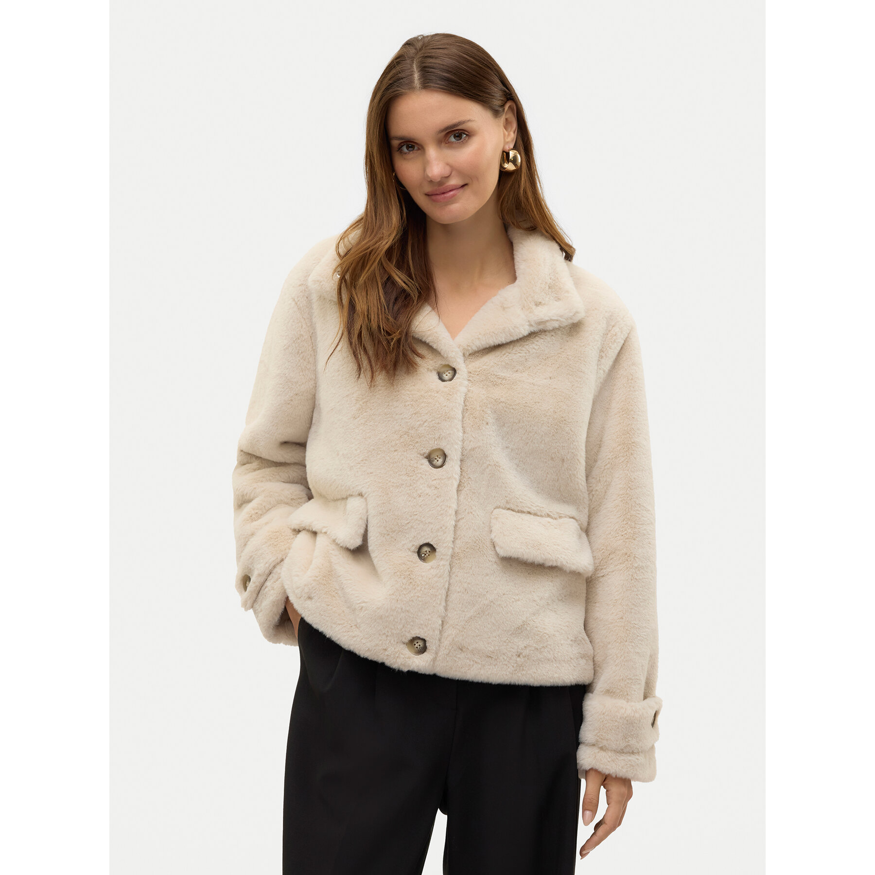 Vero Moda Pelzmantel Sonjaeva 10310303 Beige Regular Fit