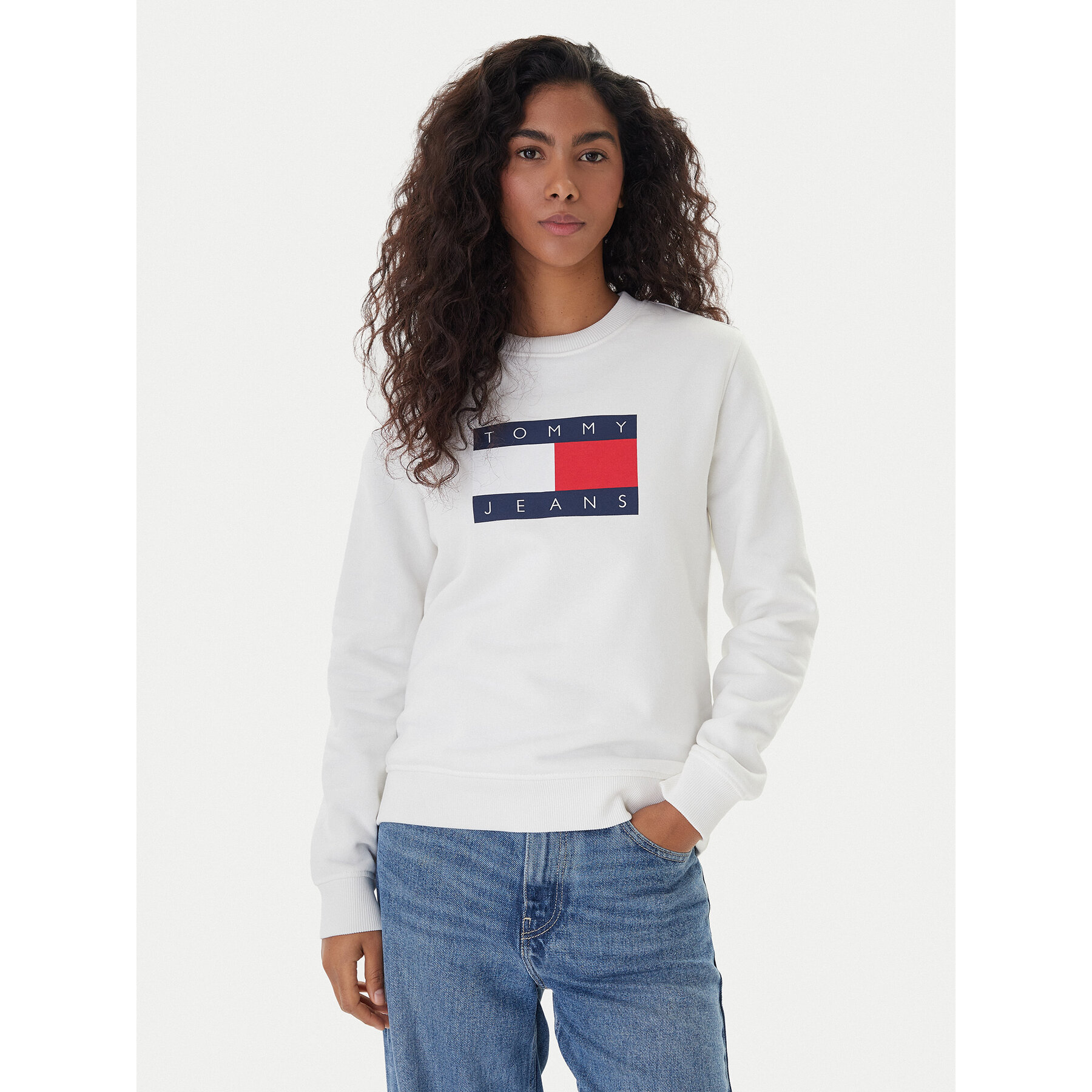 Tommy Jeans Sweatshirt Flag DW0DW22564 Écru Regular Fit