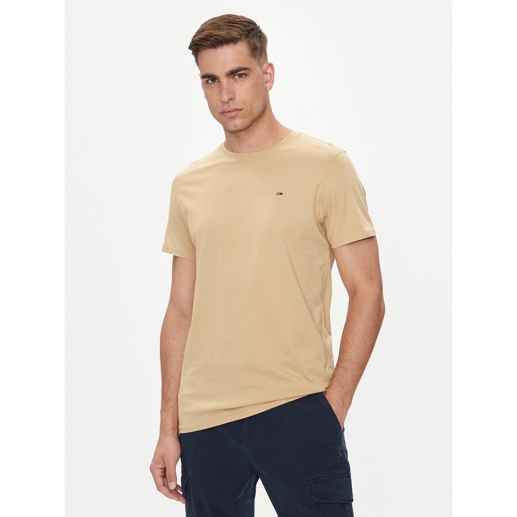 Tommy Jeans Majica DM0DM04411 Bež Slim Fit
