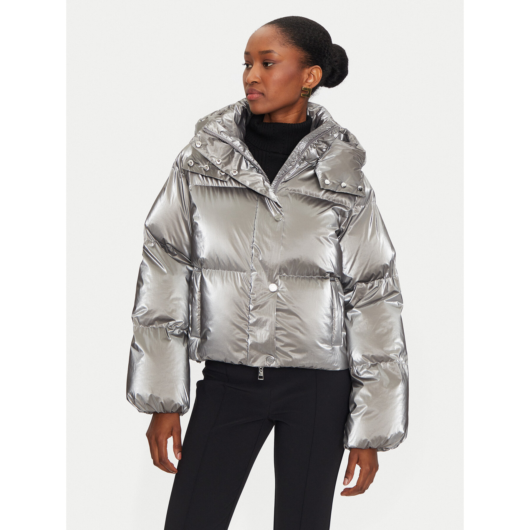 Elisabetta Franchi Winterjacke PI-77D-46E2-V570 Silberfarben Regular Fit