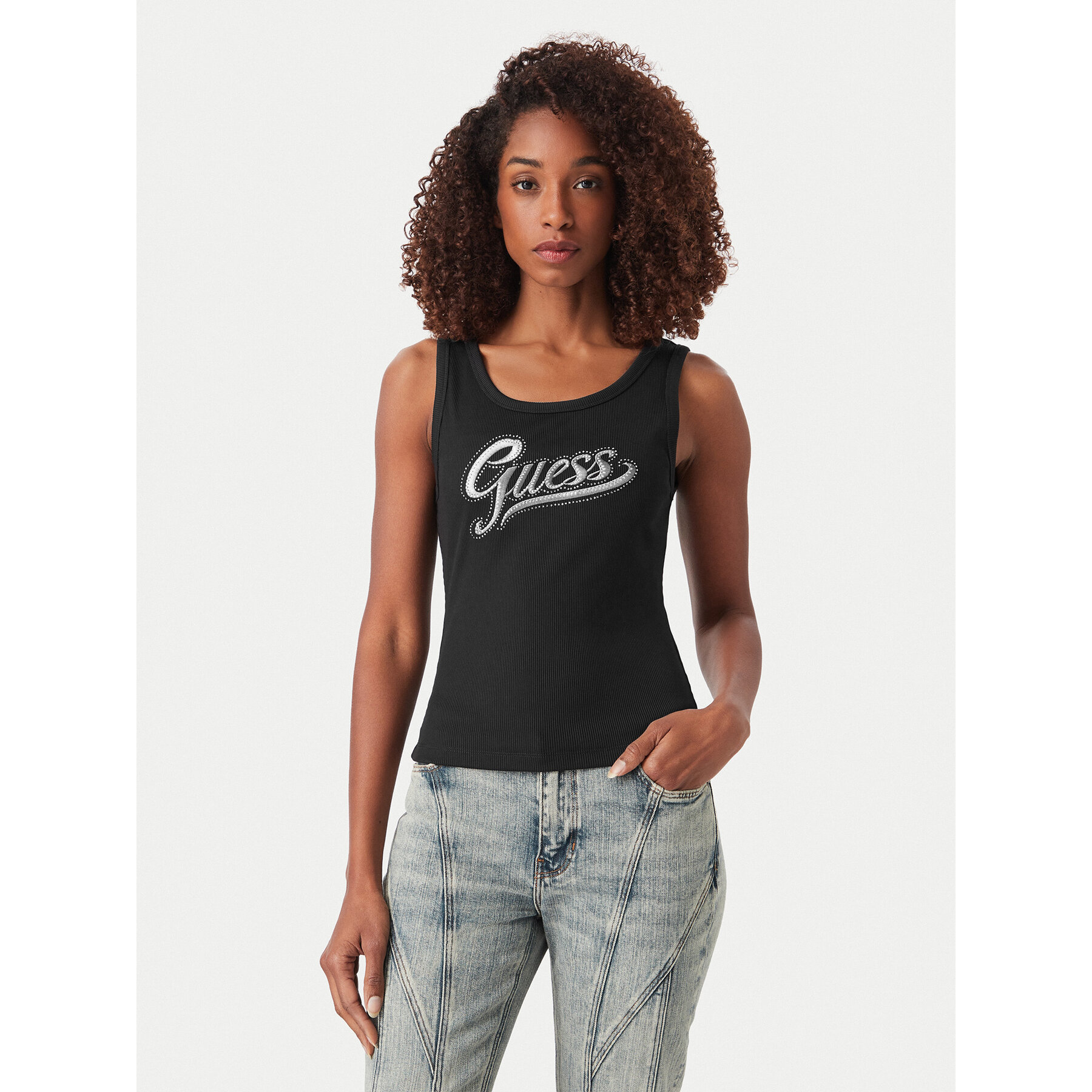 Guess Top W6YP30 K4380 Schwarz Slim Fit