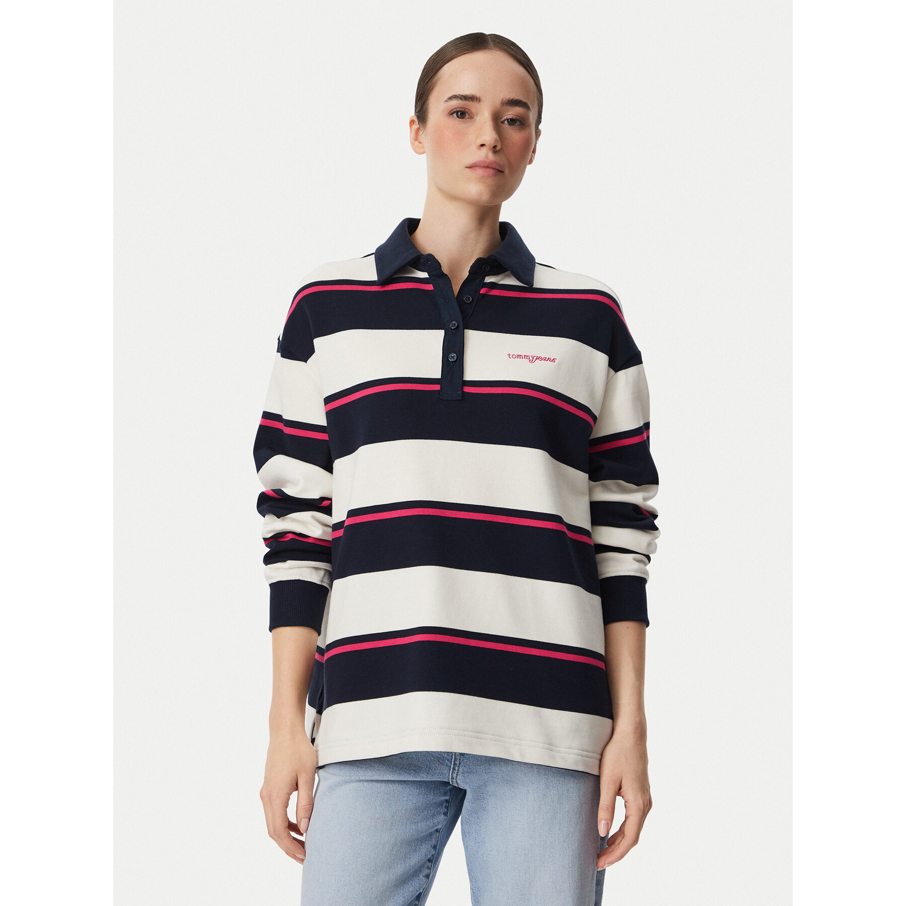 Tommy Jeans Poloshirt Script Rugby DW0DW23303 Dunkelblau Relaxed Fit