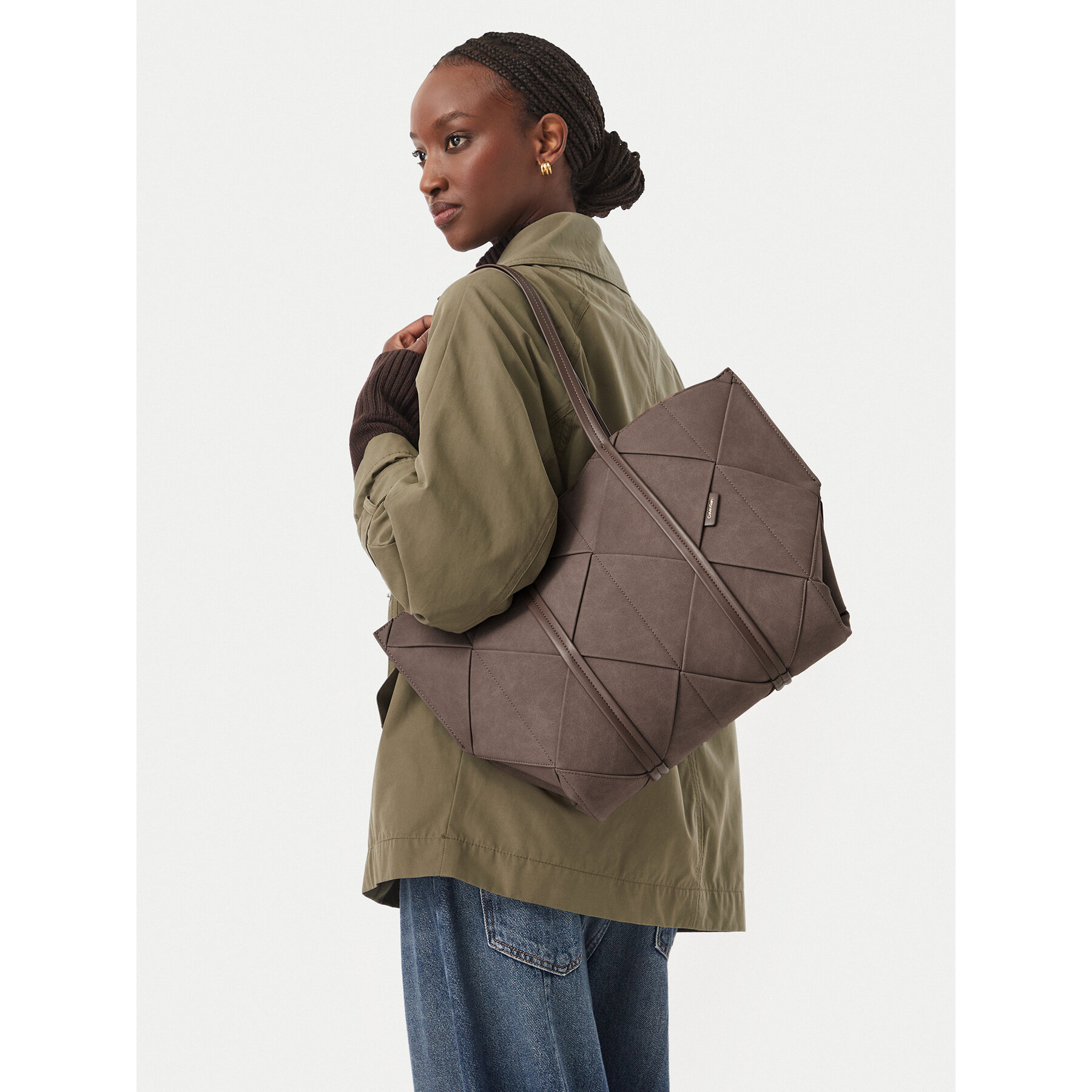 Kabelka Calvin Klein Woven Sueded Carryall LV04F3695G Hnedá