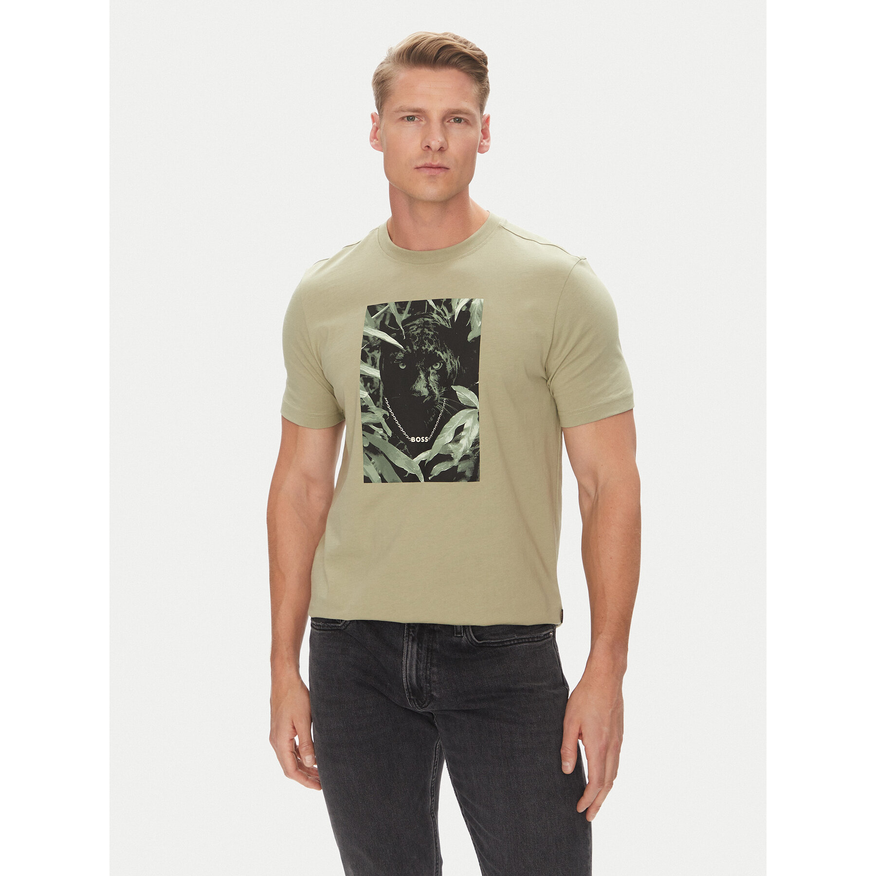 BOSS Póló Te_Animali 50546362 Zöld Regular Fit