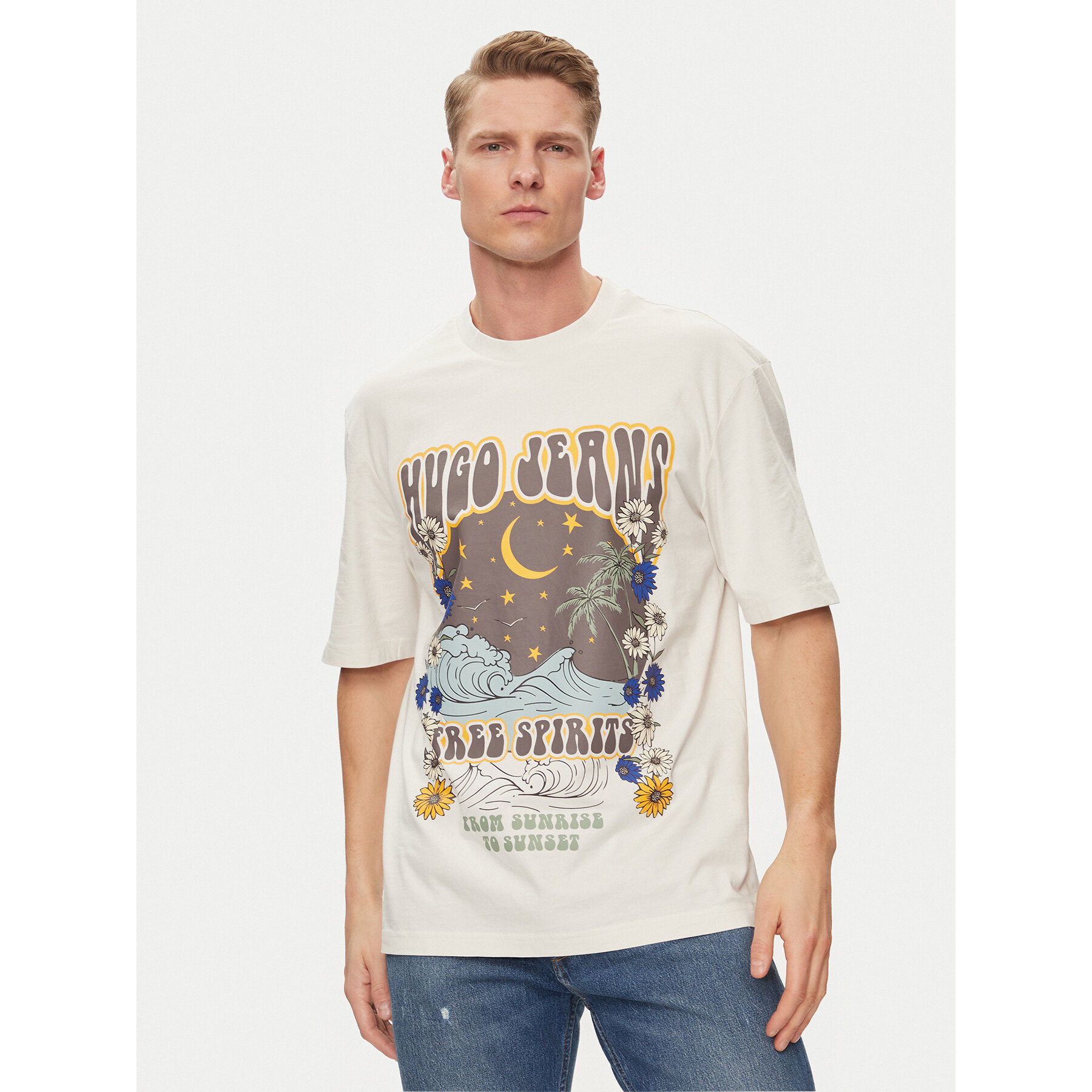 Hugo T-Shirt Nirito 50513199 Εκρού Regular Fit