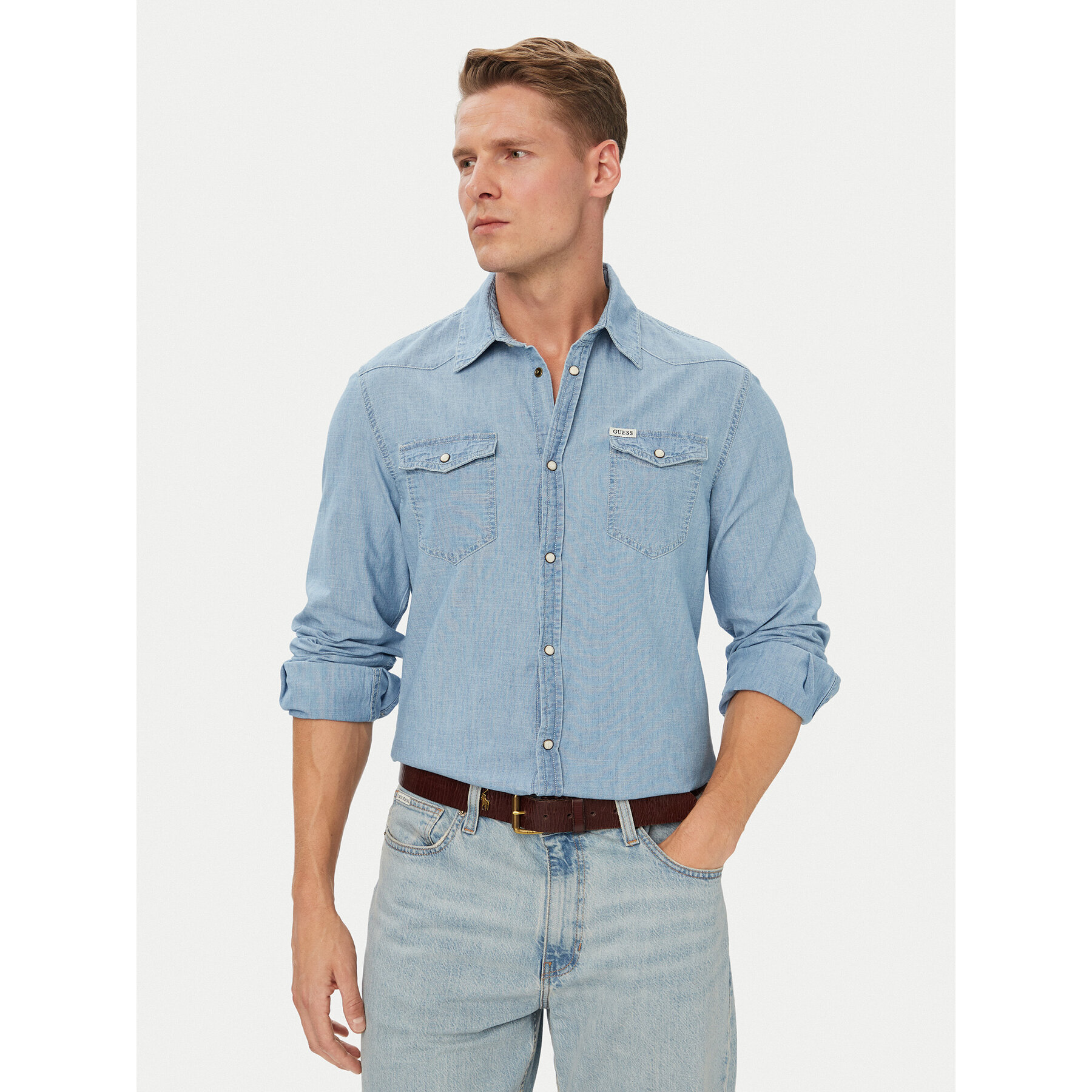 Guess Hemd 183286 Blau Classic Fit