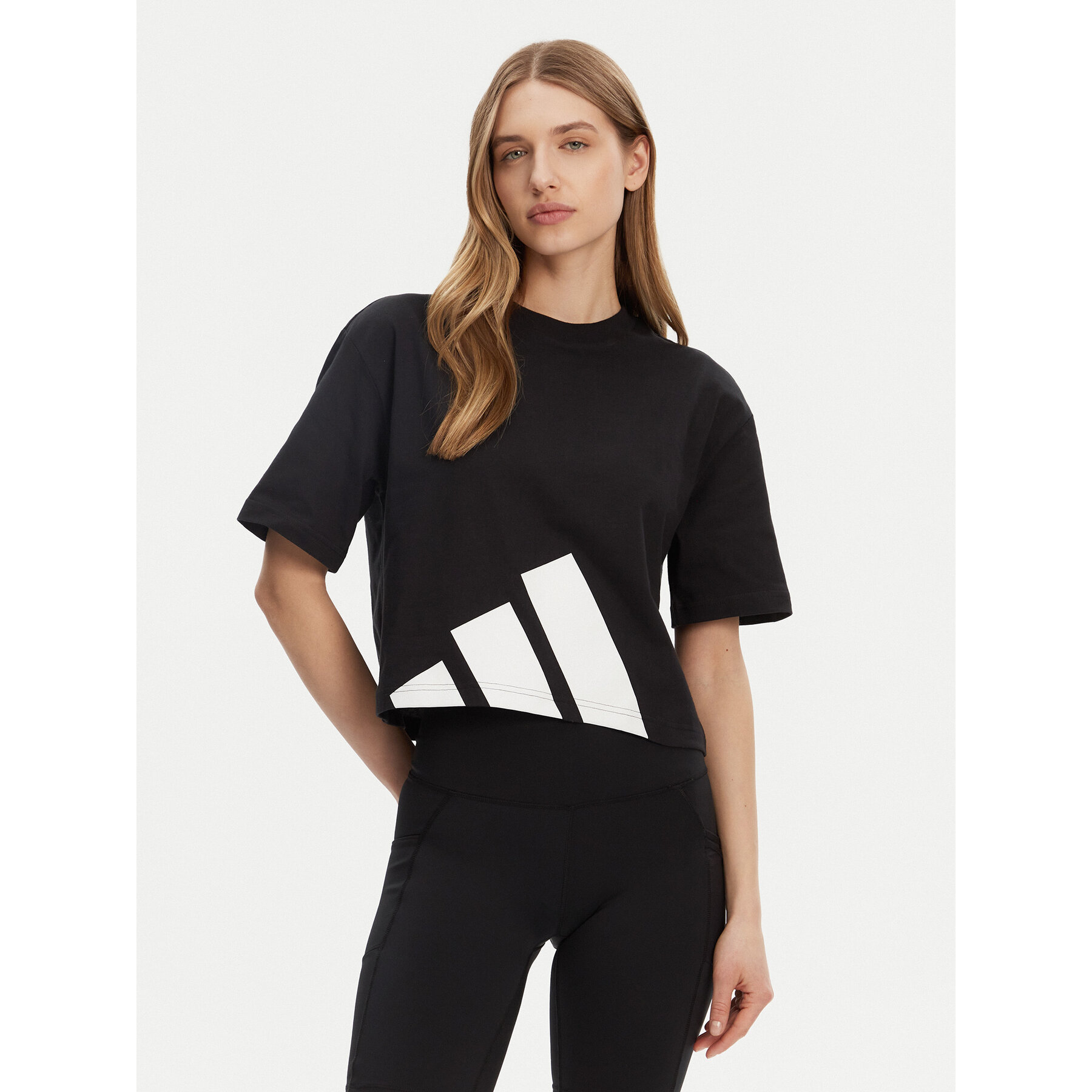 adidas Póló Essentials Big Logo Boyfriend JG8736 Fekete Loose Fit
