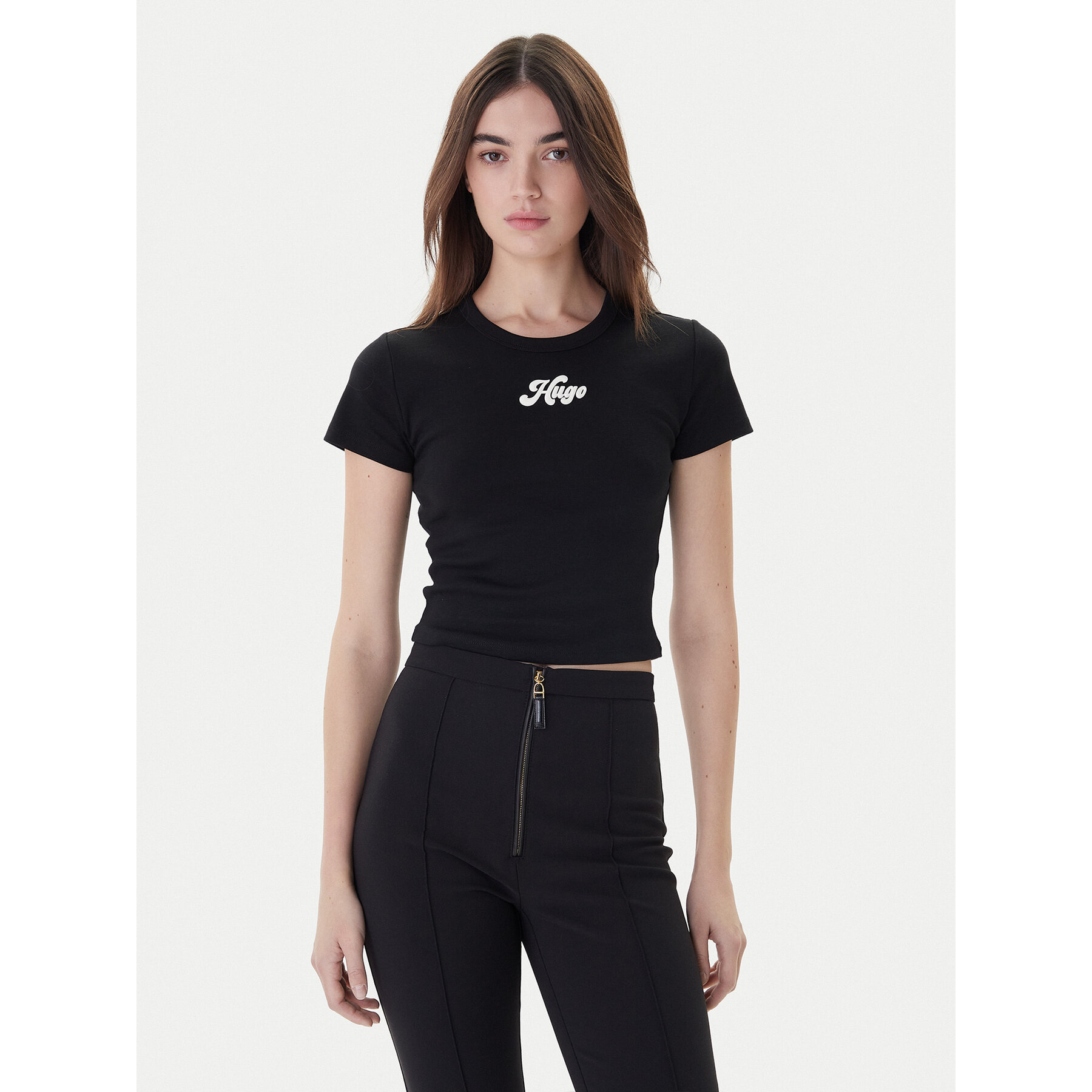 HUGO T-shirt Delanor_2 50539132 Crna Cropped Fit