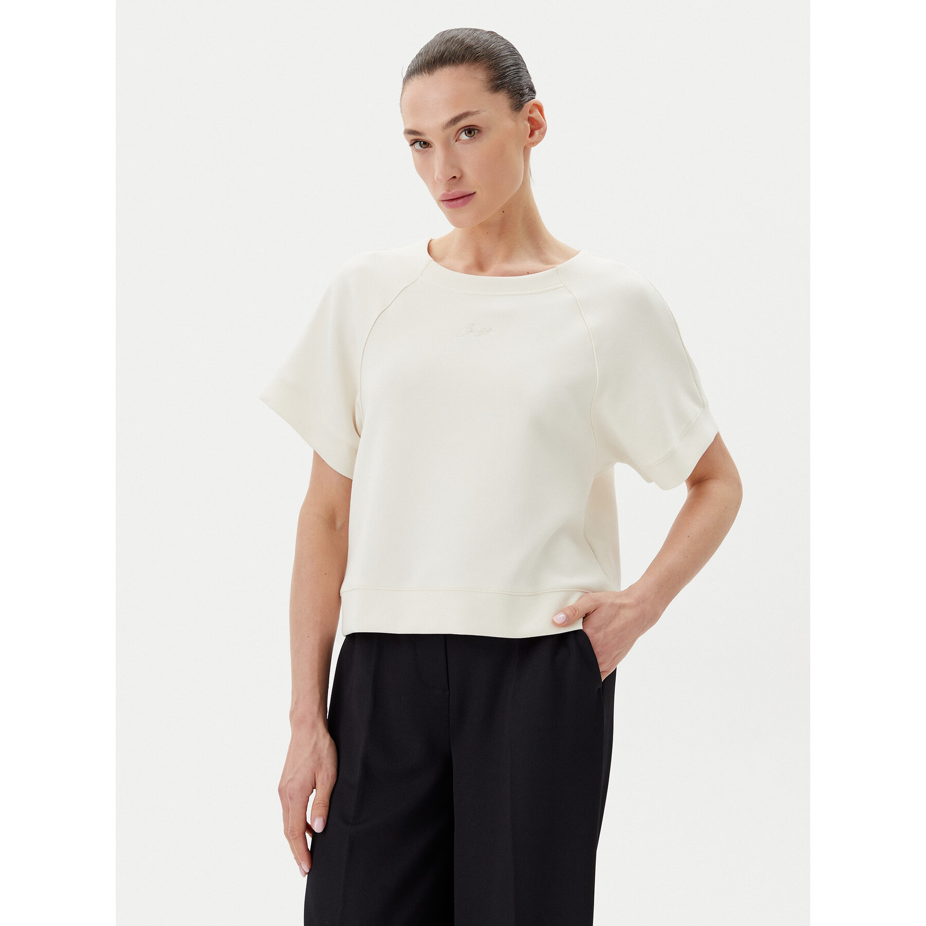 BOSS T-shirt C_Emsa 50541011 Krem Regular Fit