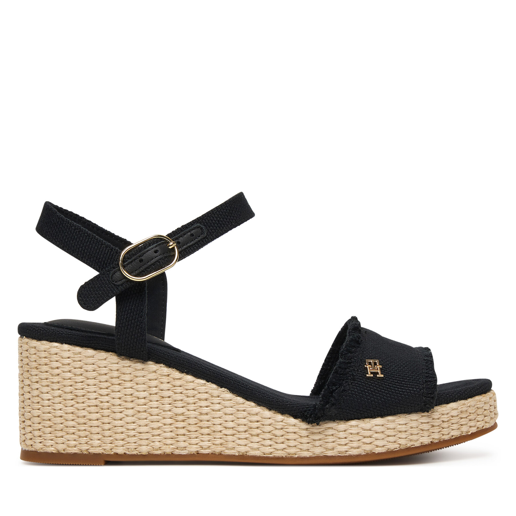Sandále Tommy Hilfiger Mid Woven Wedge Espad Fringe FW0FW09470 Čierna