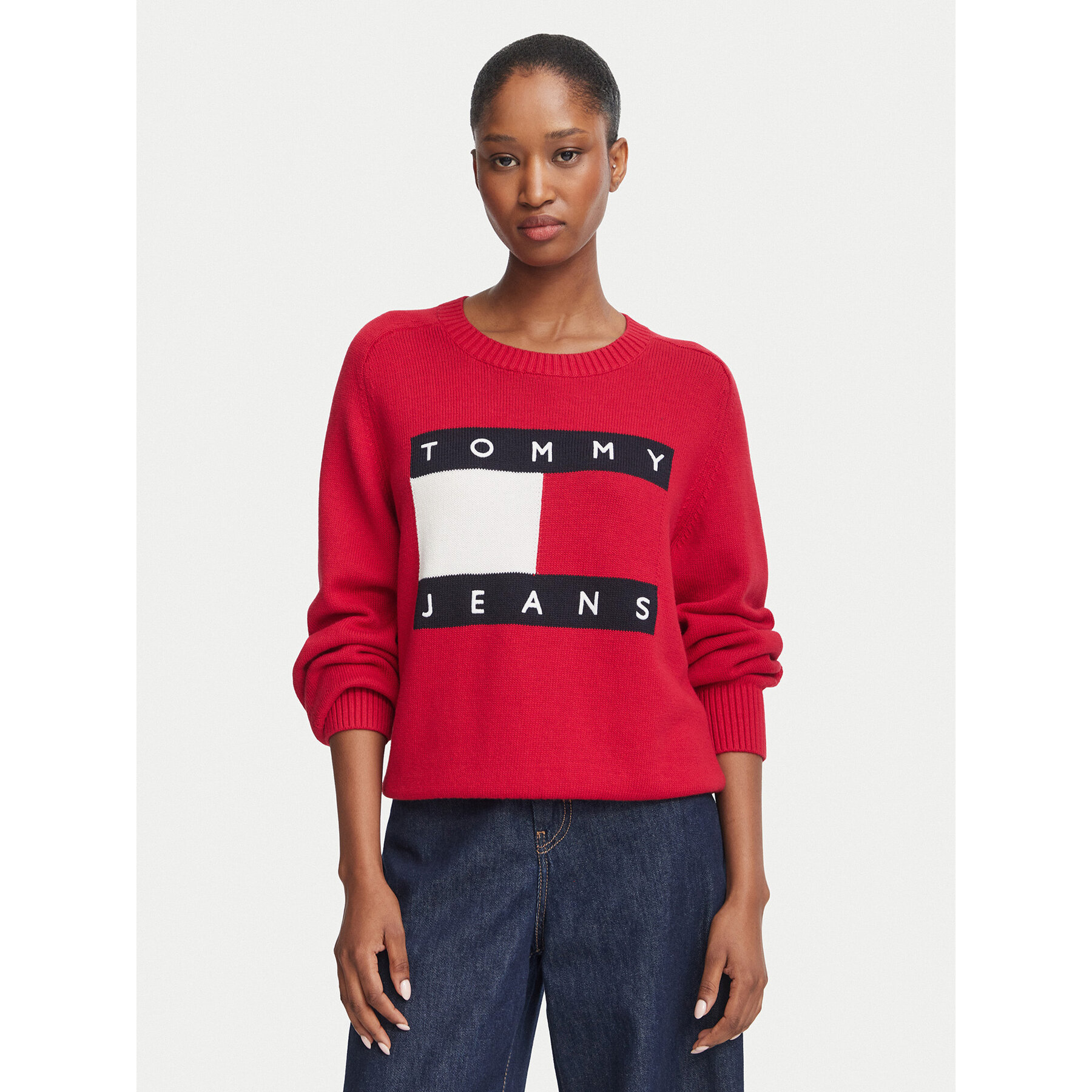 Tommy Jeans Pullover Flag DW0DW23450 Rot Regular Fit