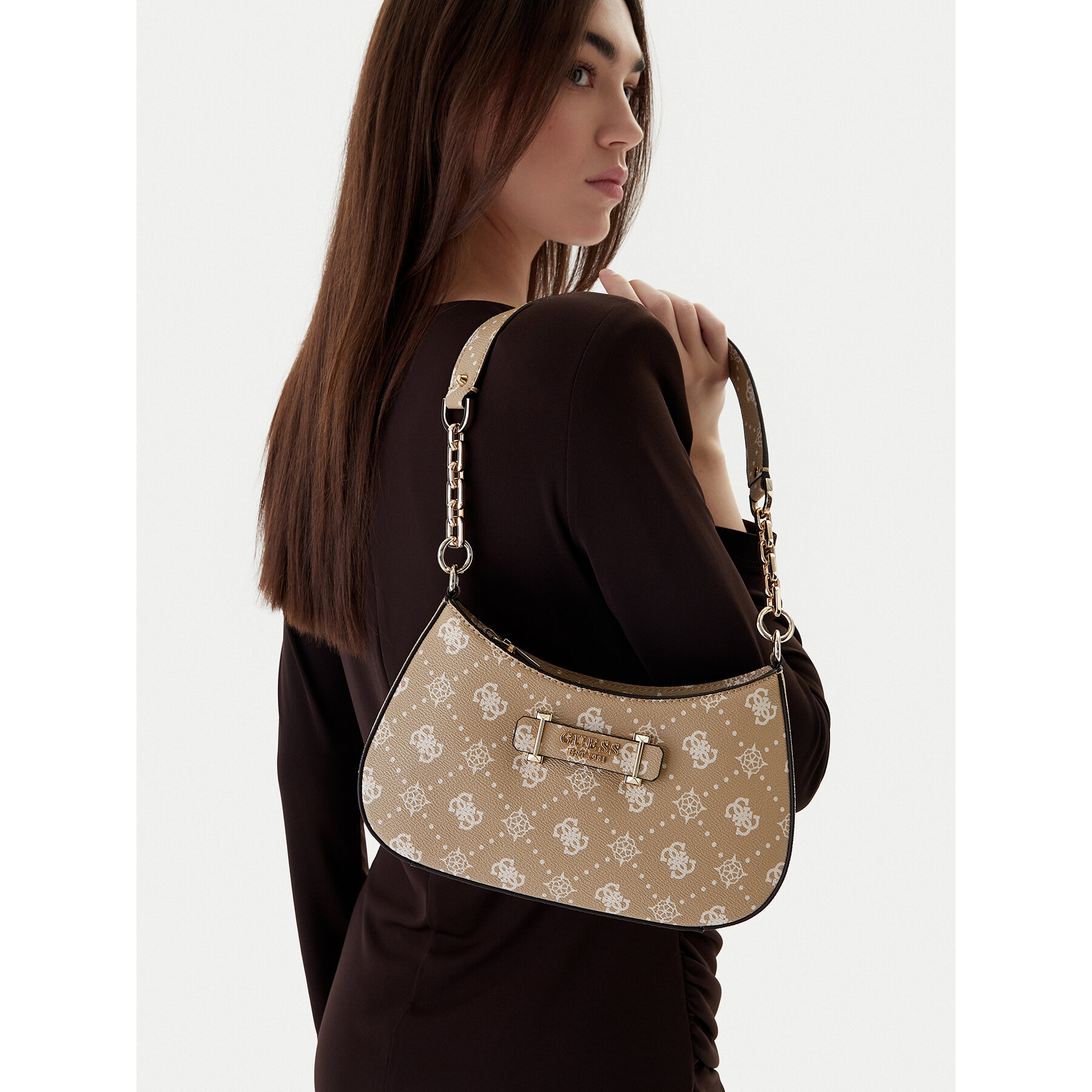 Geantă Guess Carrie Logo HWGP98 98180 Bej