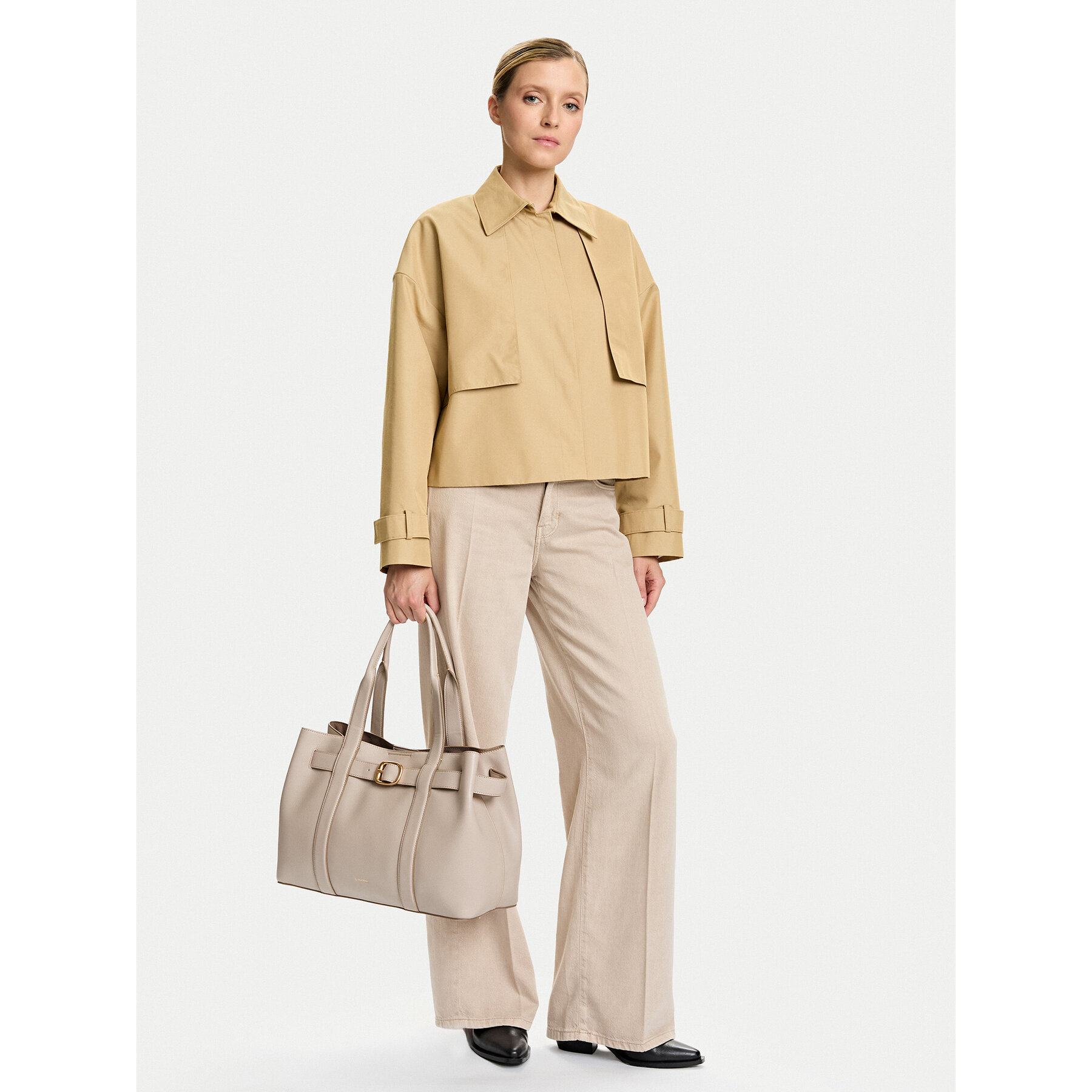 Geantă Calvin Klein Buckle Medium Tote LV04F3294G Écru