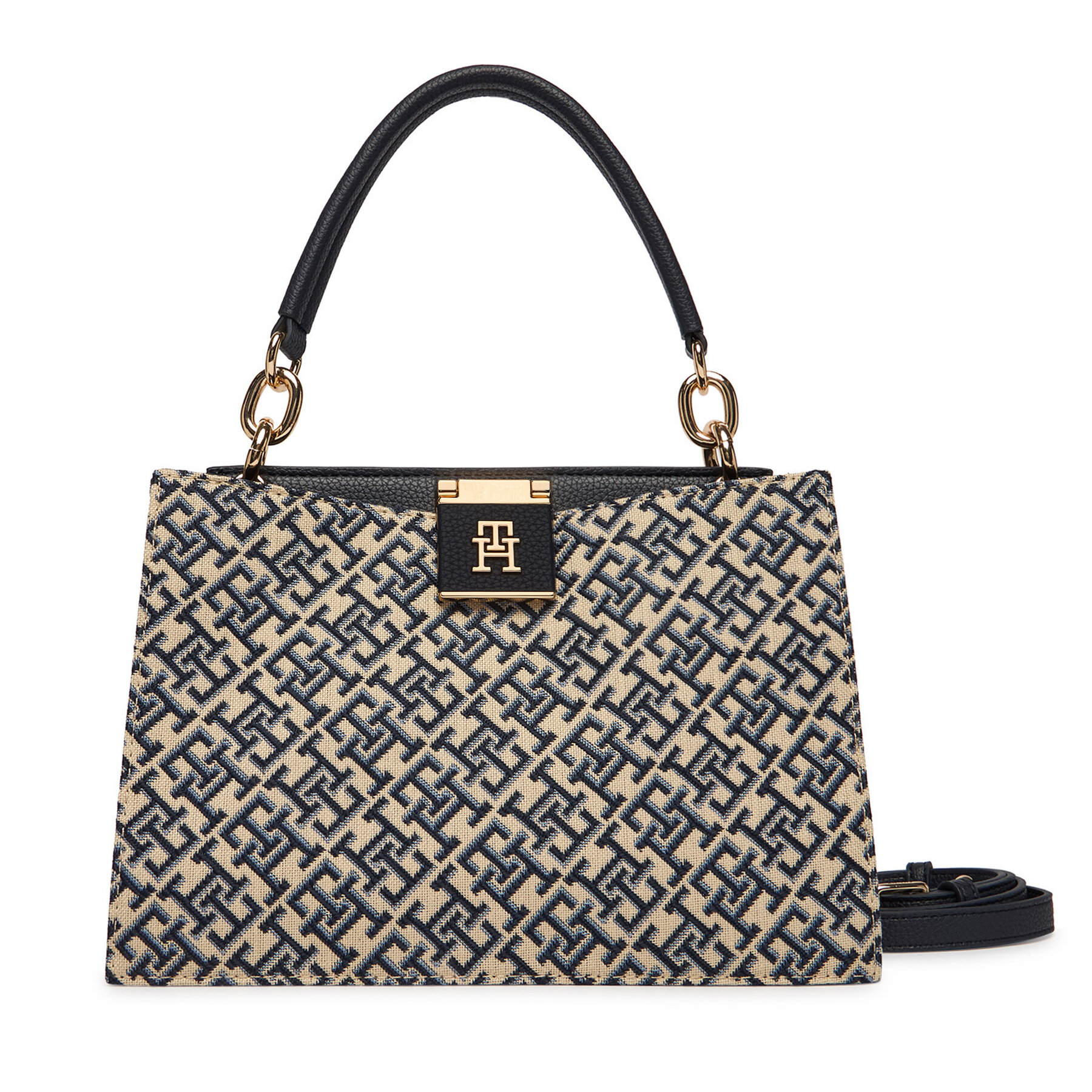 Handtasche Tommy Hilfiger Th Her Med Satchel Jacqu AW0AW18639 Dunkelblau