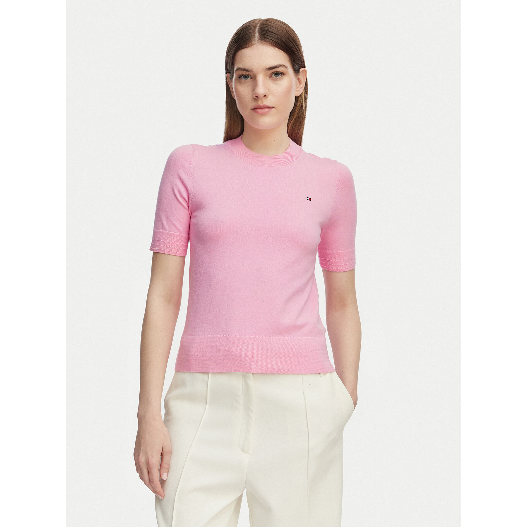 Tommy Hilfiger Pulover WW0WW49705 Svetlo rožnata Slim Fit