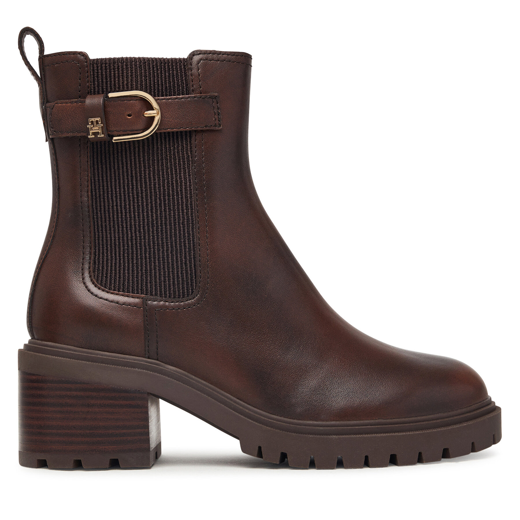 Aulinukai Tommy Hilfiger Block Heel Buckled Chelsea Boot FW0FW09577 Tamsiai ruda