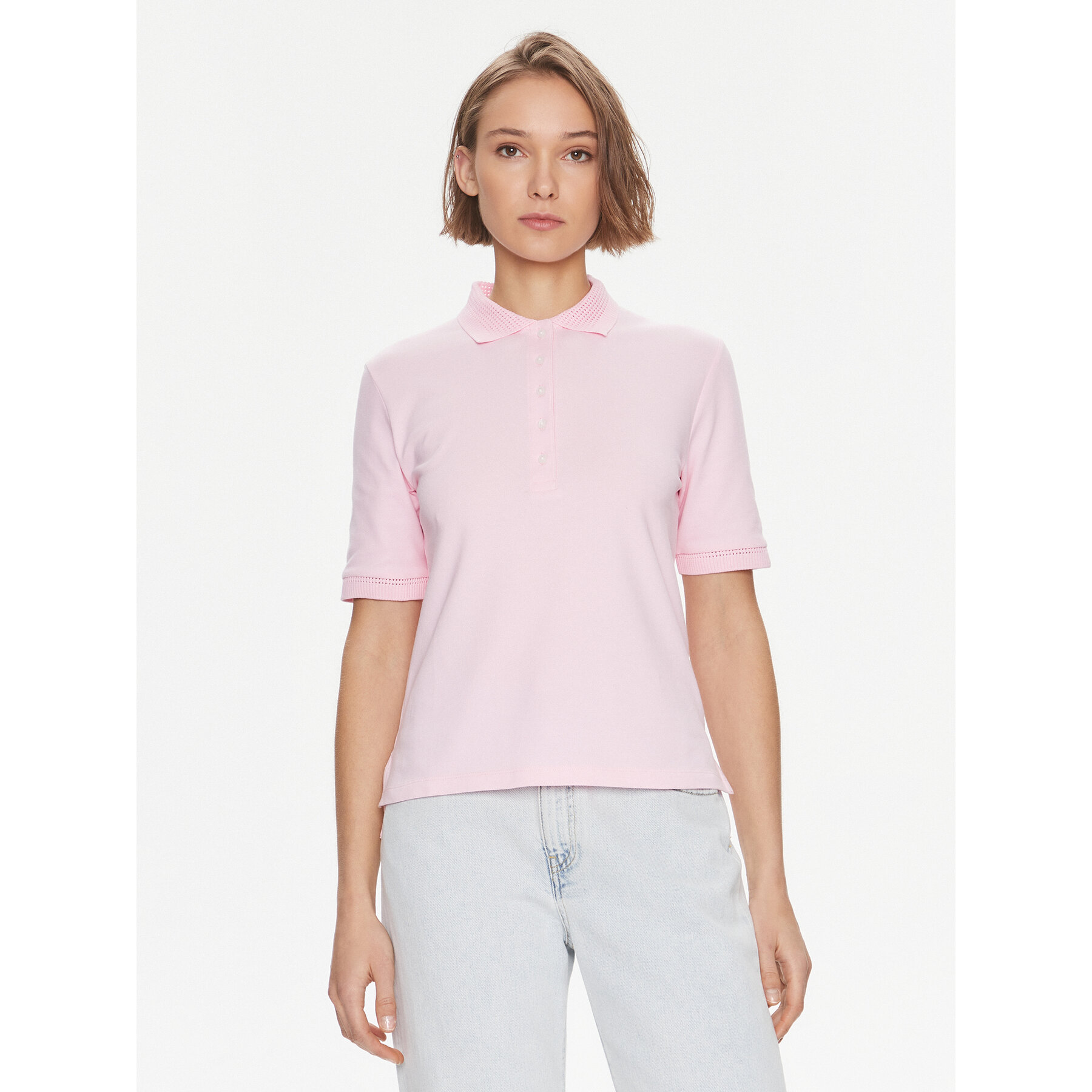 Tommy Hilfiger Pólóing Openwork WW0WW37901 Rózsaszín Regular Fit