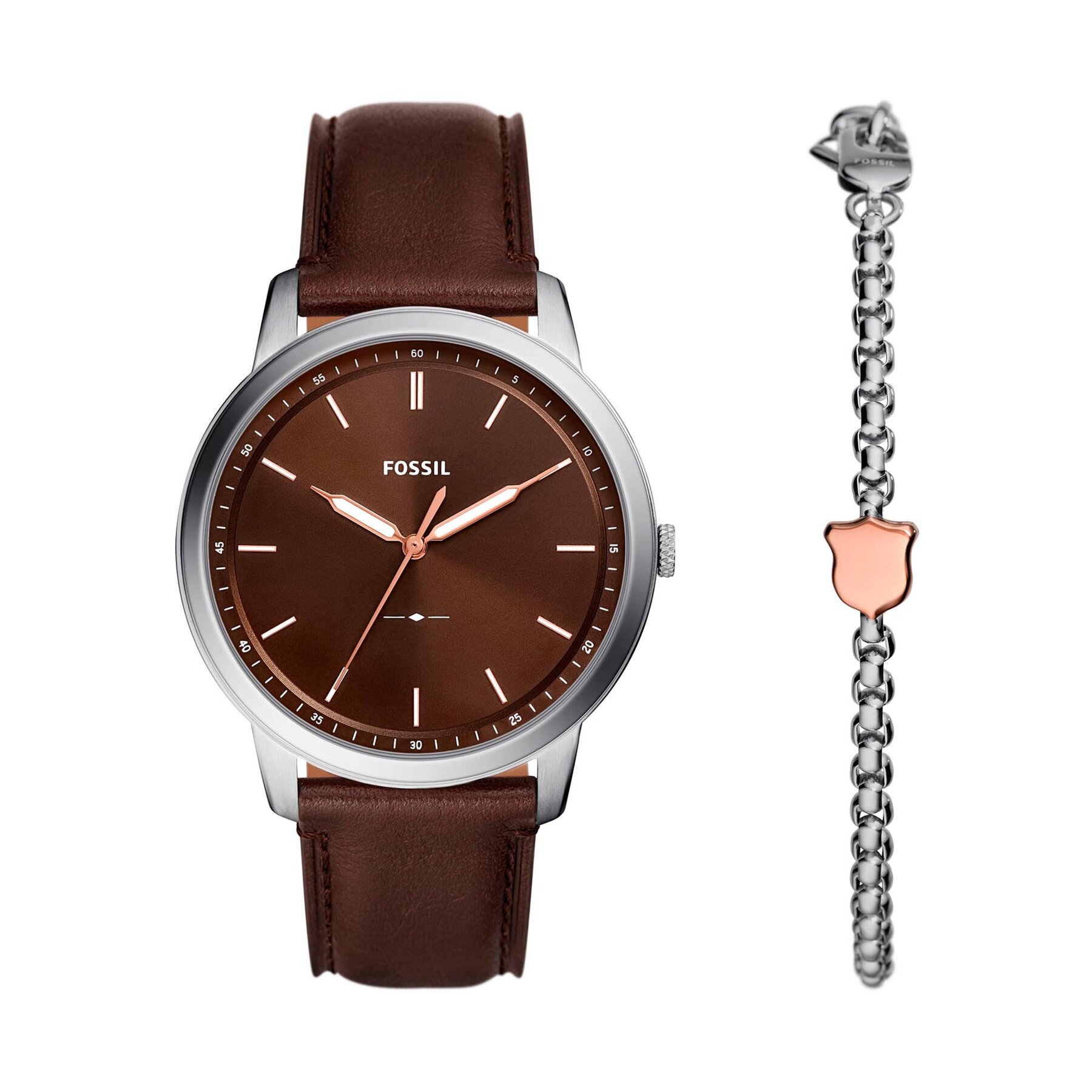 Conjunto de reloj y pulsera Fossil Minimalist FS6019SET Marrón