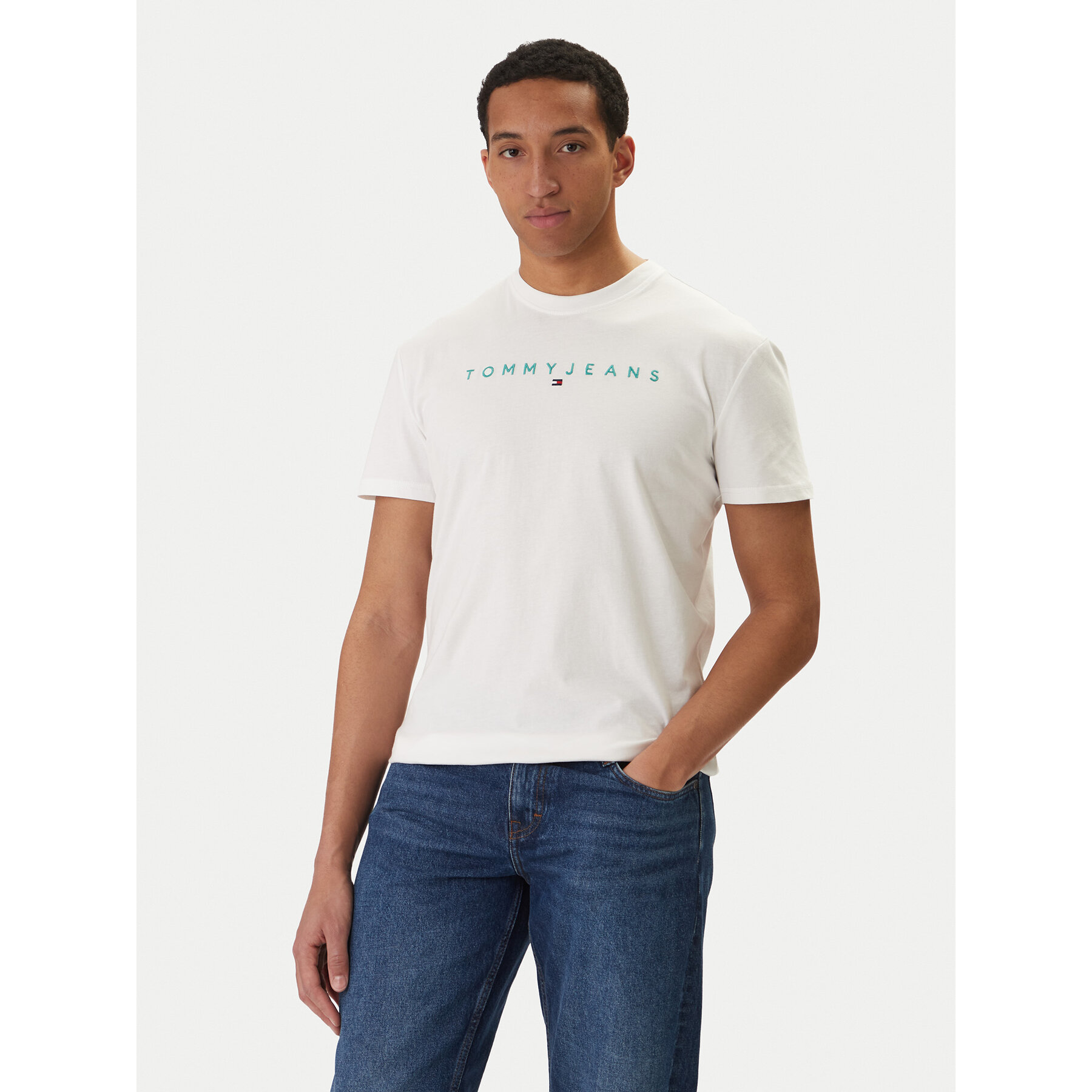 Tommy Jeans T-Shirt Linear Logo DM0DM20744 Weiß Regular Fit