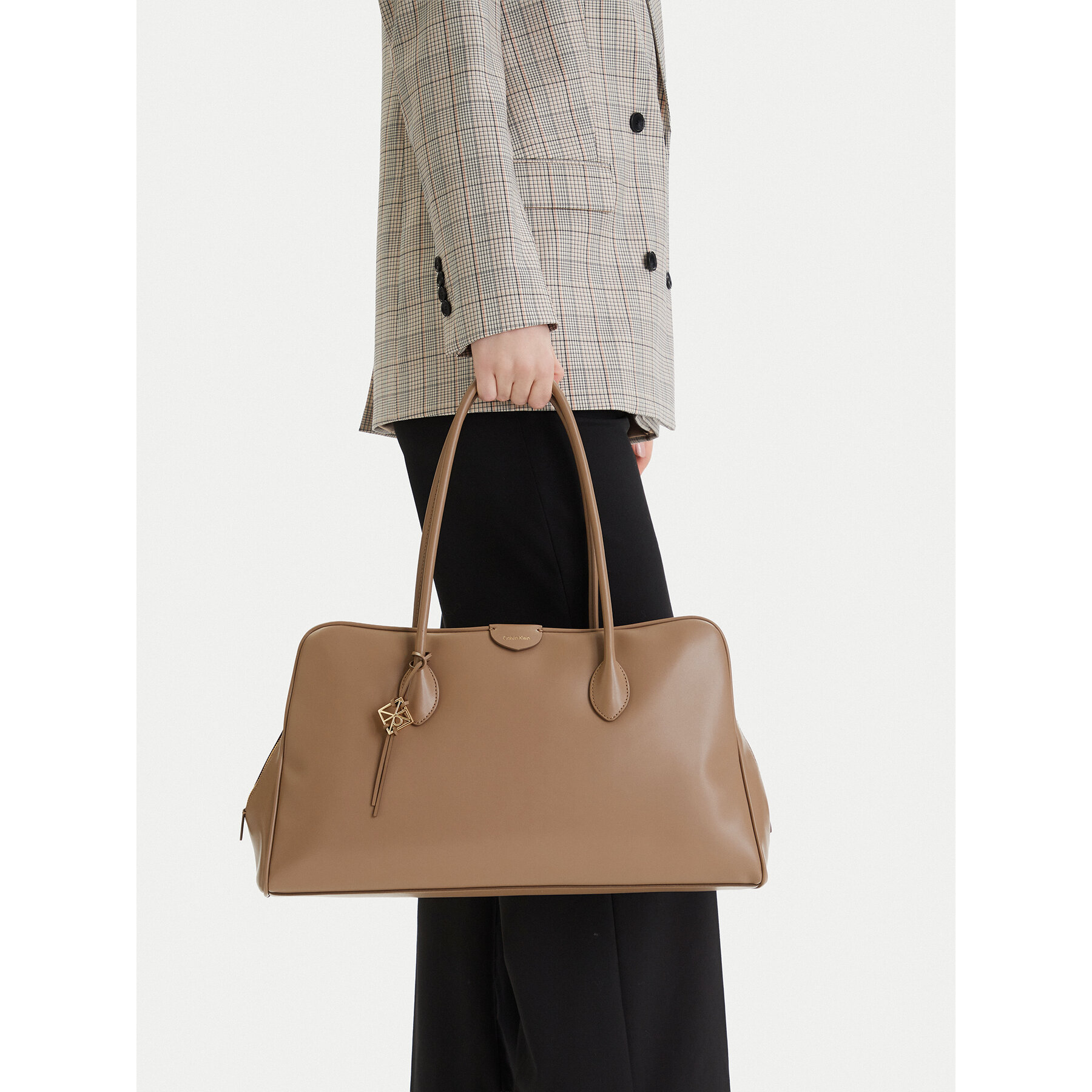 Geantă Calvin Klein Emblem Trio Large Work Bag LV04F3368G Bej