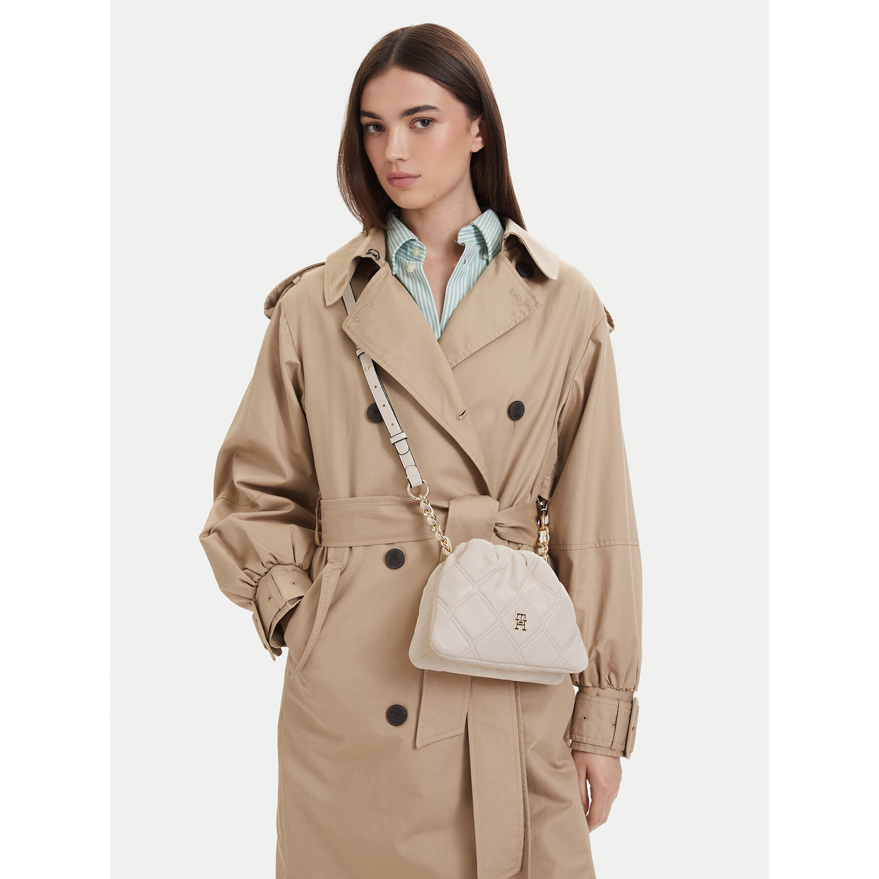 Дамска чанта Tommy Hilfiger Th Feminine Mini Crossover AW0AW18718 Кремав