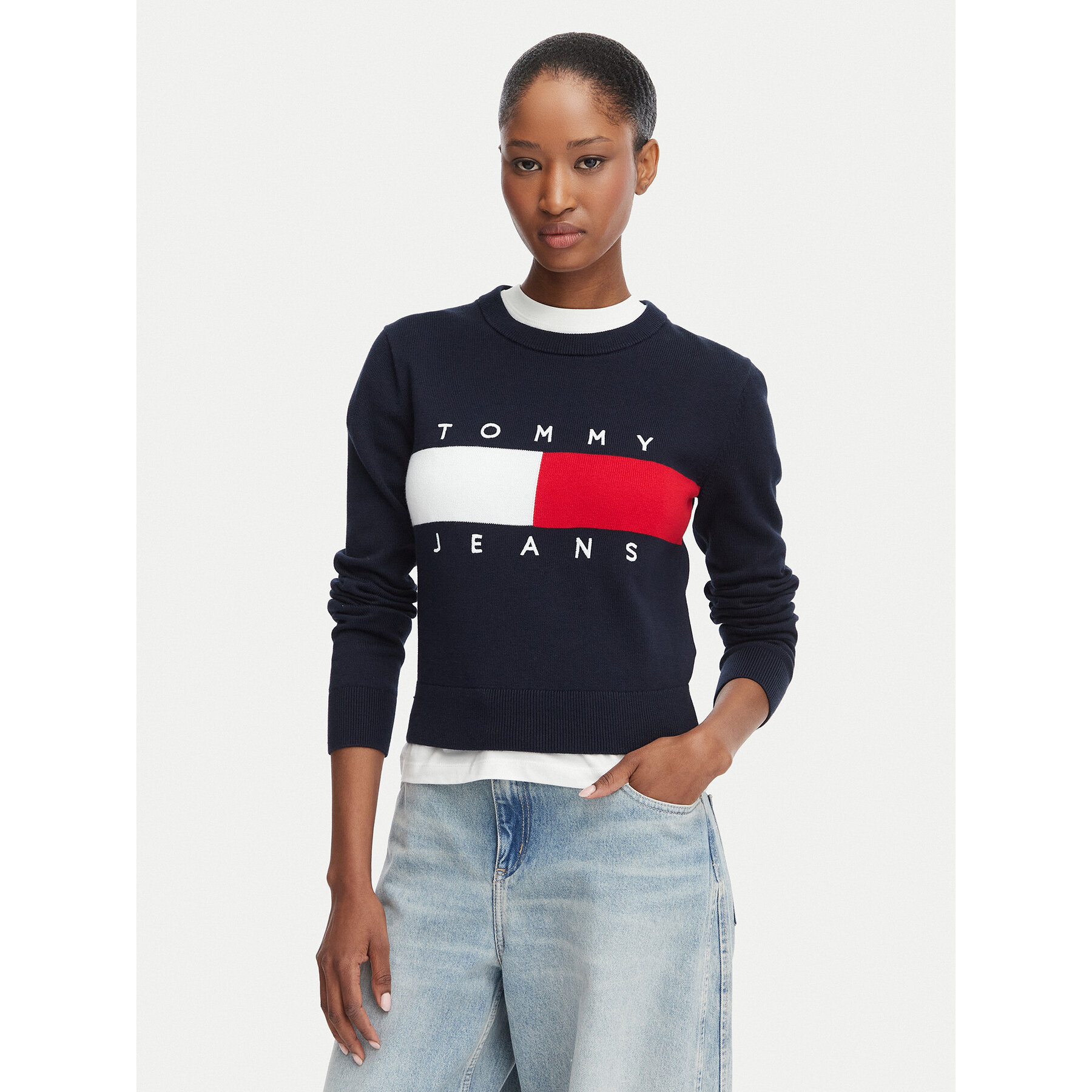 Tommy Jeans Pullover Flag DW0DW22930 Dunkelblau Regular Fit