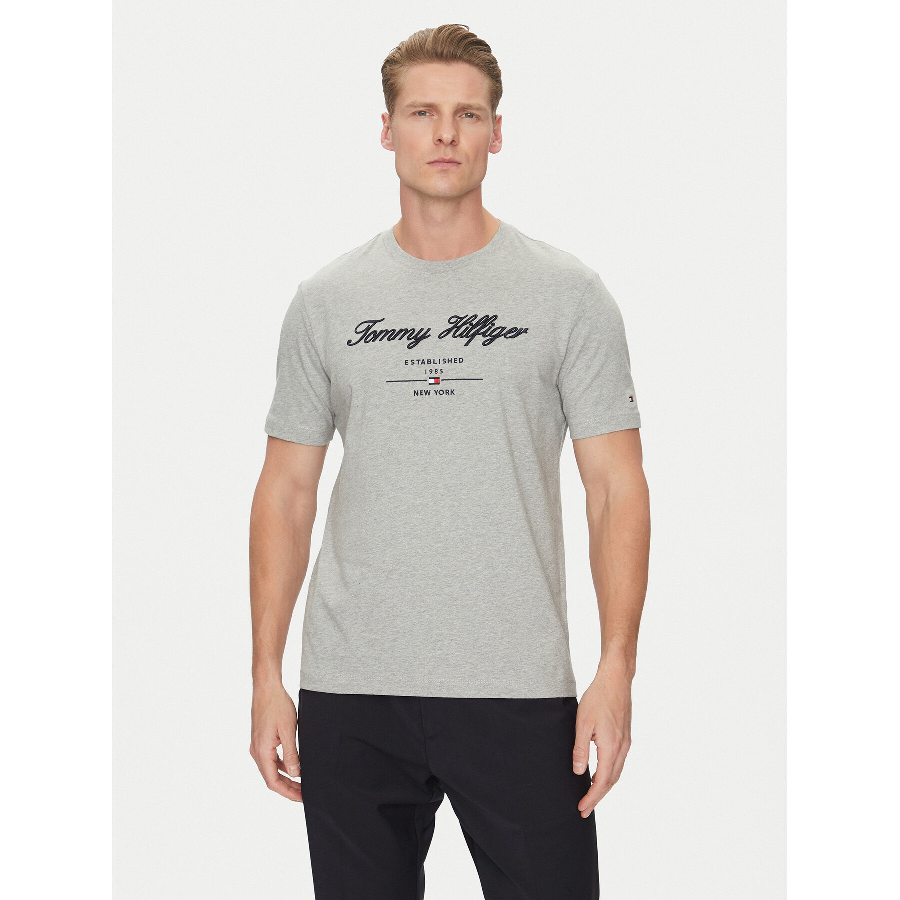 Tommy Hilfiger T-Shirt Script Logo MW0MW33691 Grau Regular Fit