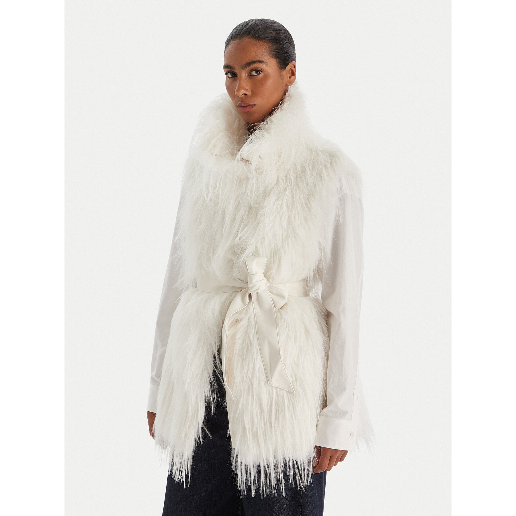 PINKO Pelzmantel 106044 A2ZO Z14 Weiß Regular Fit