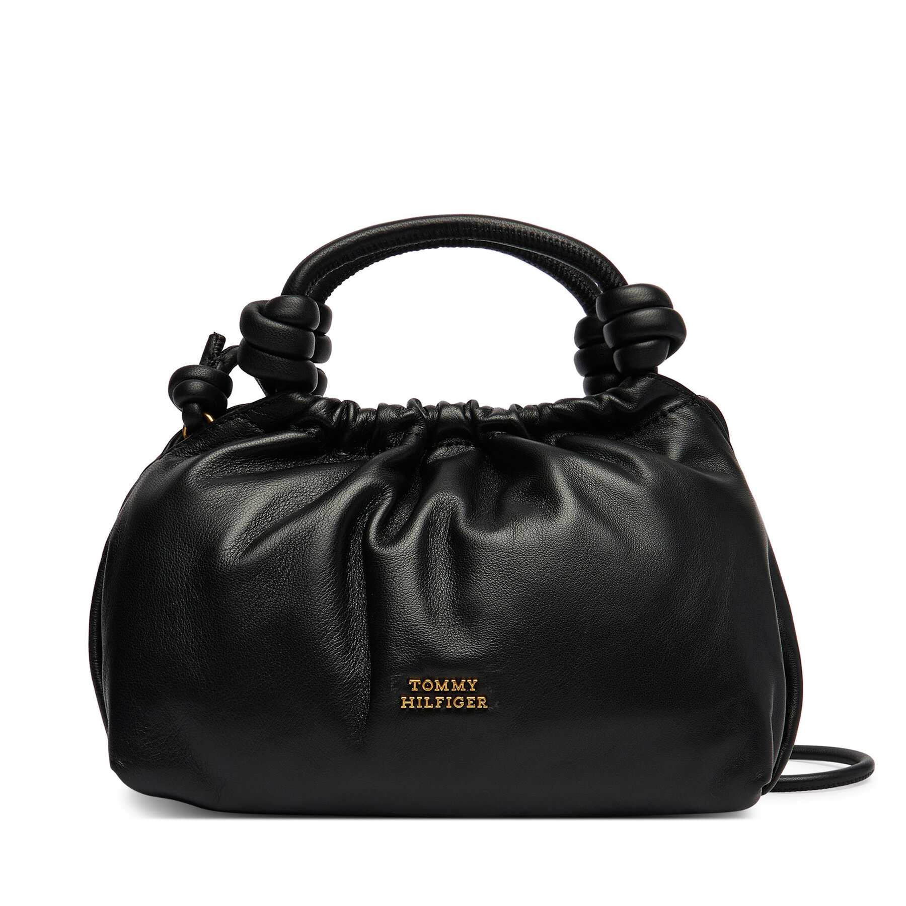 Geantă Tommy Hilfiger Th Soft Leather Med Crossover AW0AW18369 Negru