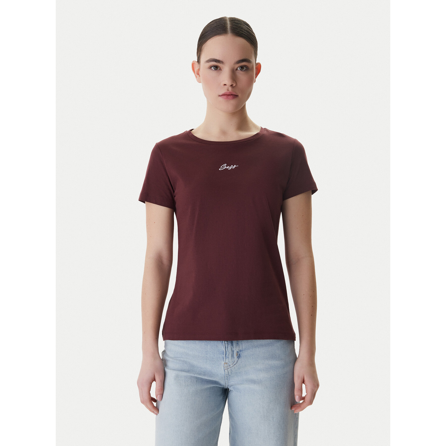 BOSS Majica Elove 50554696 Bordo rdeča Slim Fit