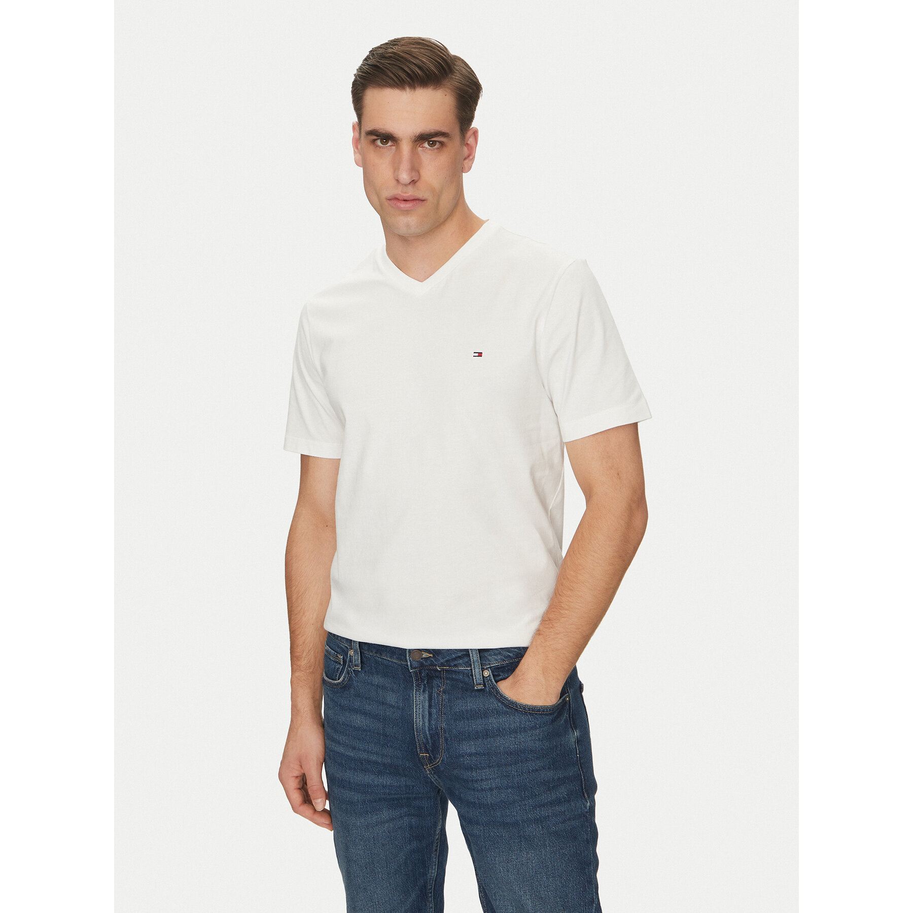 Tommy Hilfiger T-Shirt Essential V-Neck Tee MW0MW39249 Bianco Regular Fit