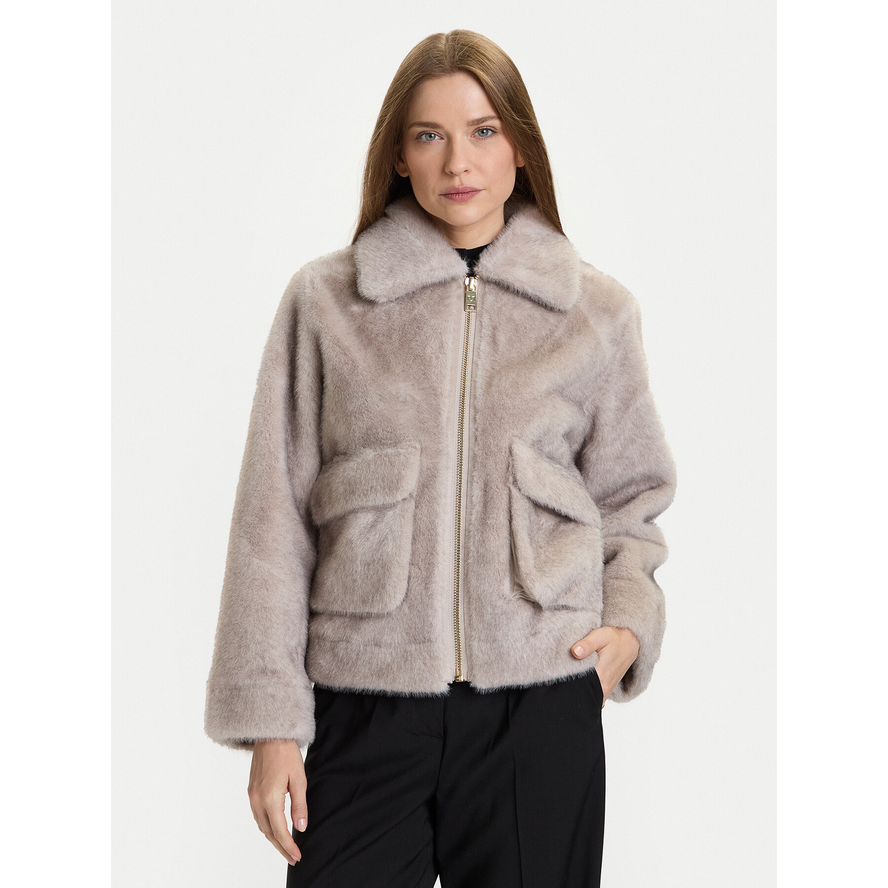 Rinascimento Pelzmantel CFC0122227003 Grau Regular Fit