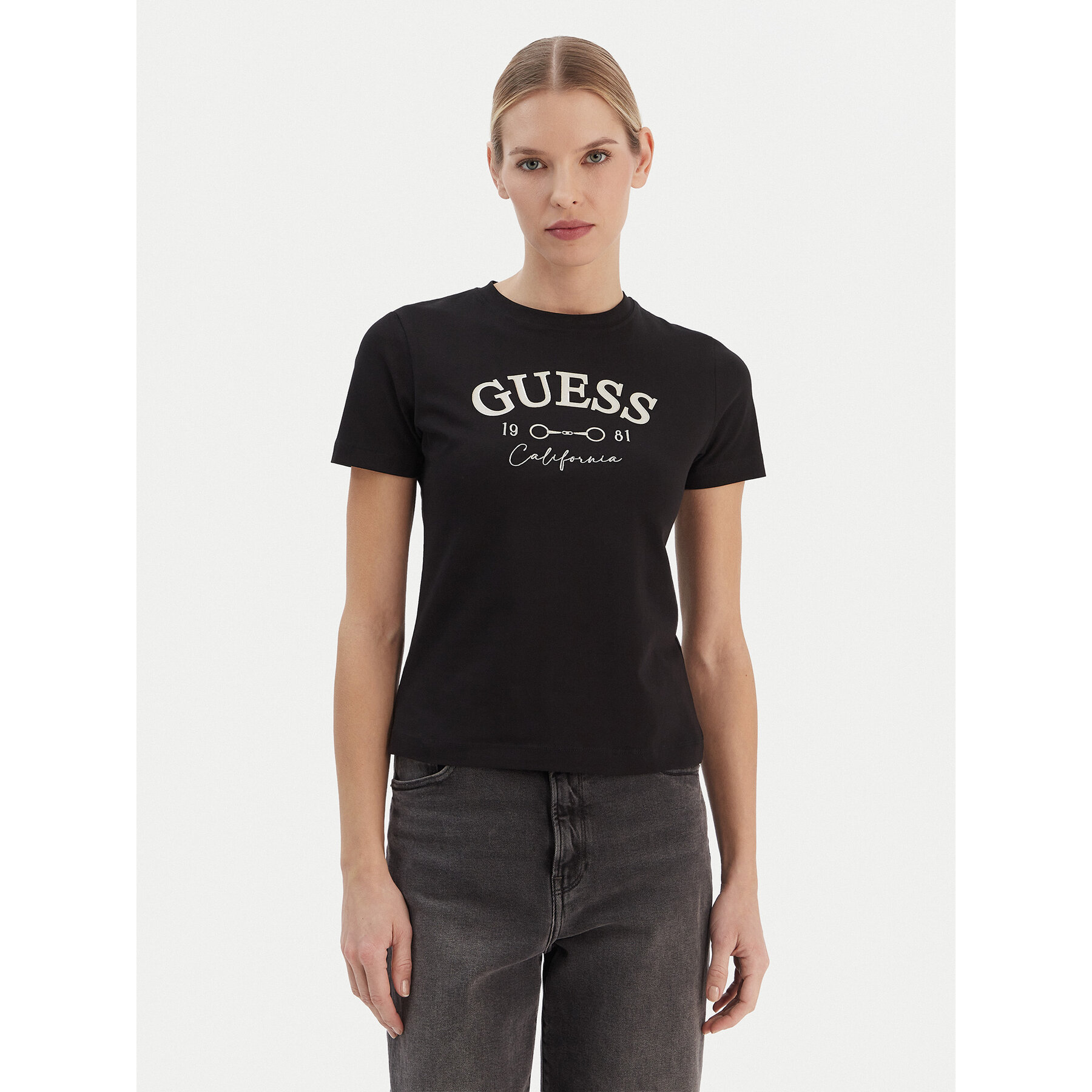 Guess T-Shirt V6RI02 J1314 Μαύρο Regular Fit