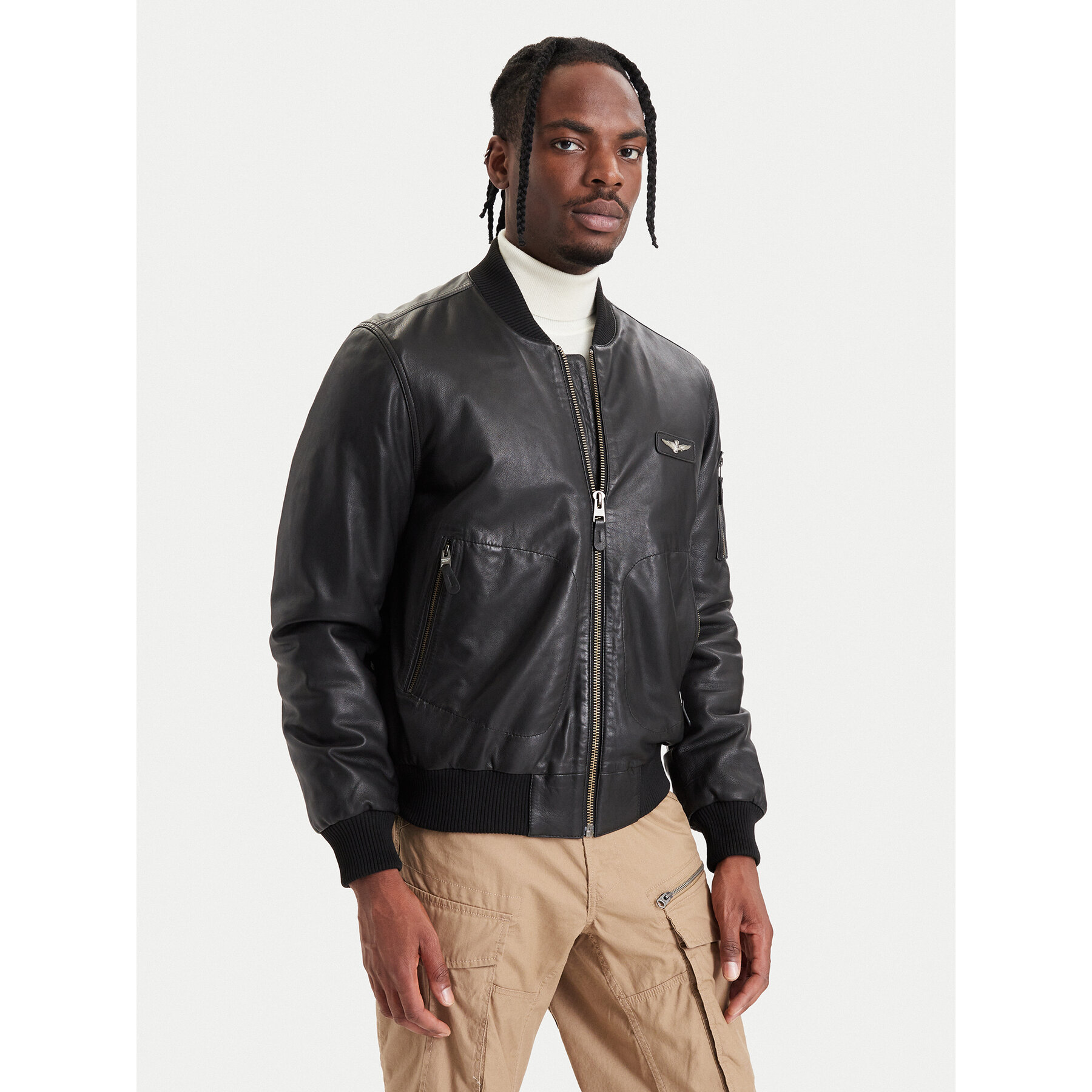 Aeronautica Militare Lederjacke 262PN0966UPL00328 Schwarz Regular Fit
