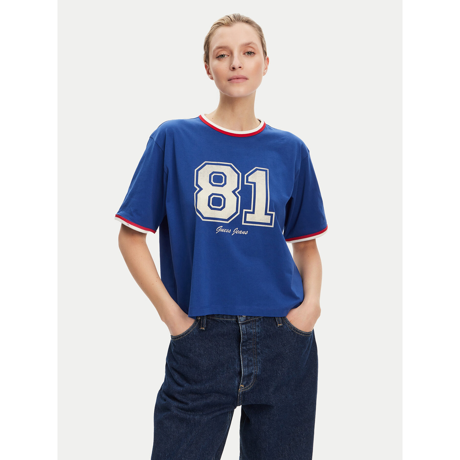 Guess Jeans Póló W5YI19 K8HM0 Kék Regular Fit