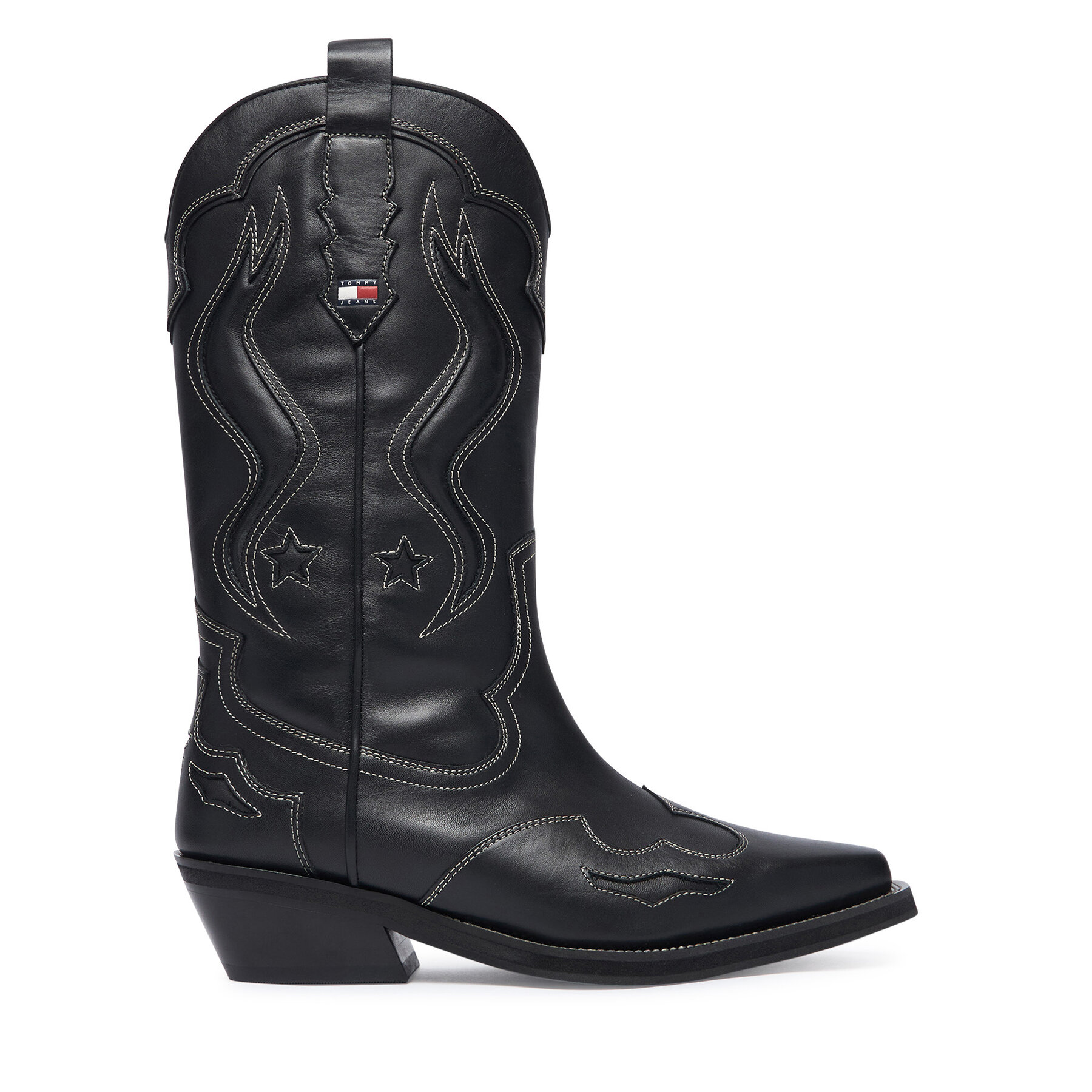 Cizme și botine cowboy Tommy Jeans Archive Cowboy Boot Leather EN0EN03046 Negru