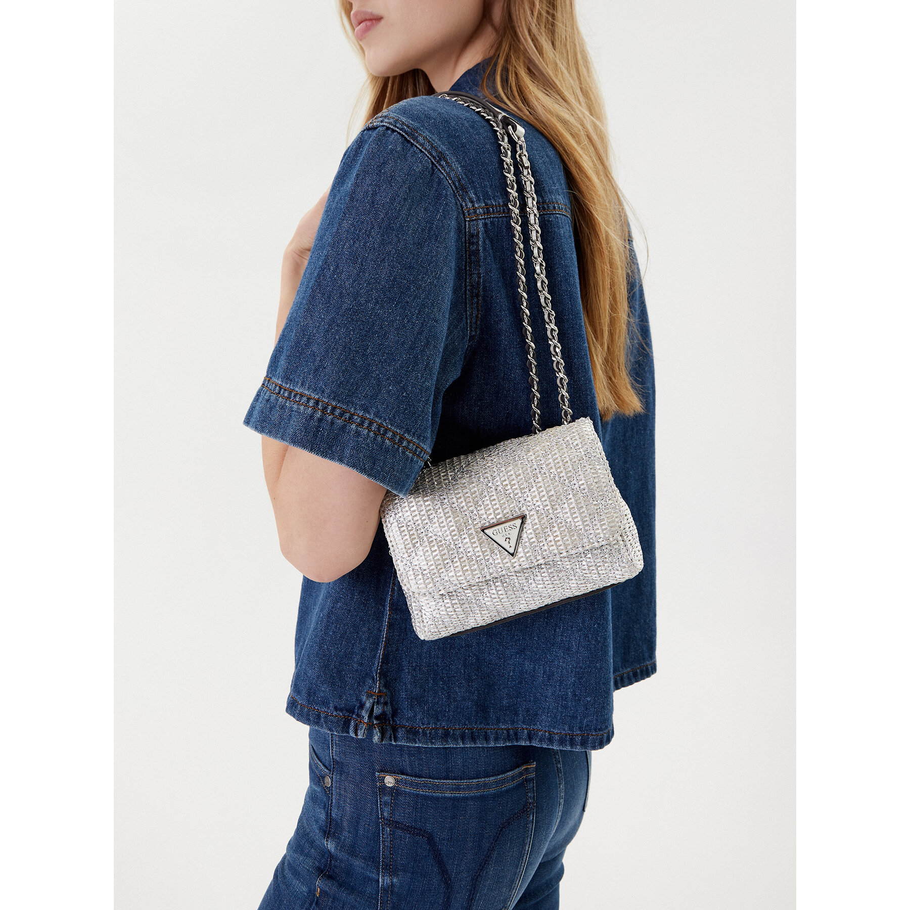 Дамска чанта Guess Giully II Mini HWQM96 73740 Сребрист