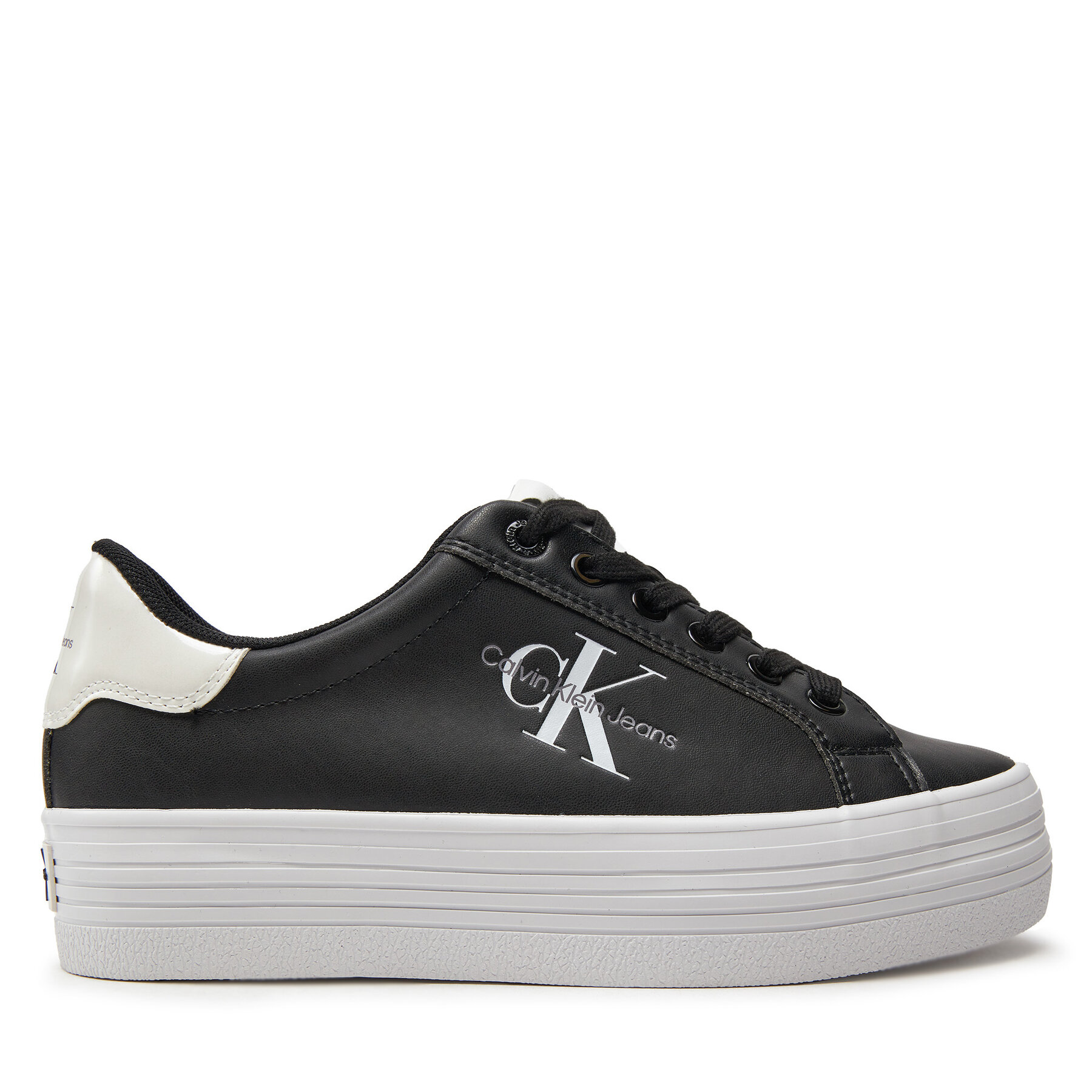 Damen Sneakers Calvin Klein Jeans, Schuhgröße 41, Schwarz, Bold Vulc Flatf Lace Lth Met YW0YW01393