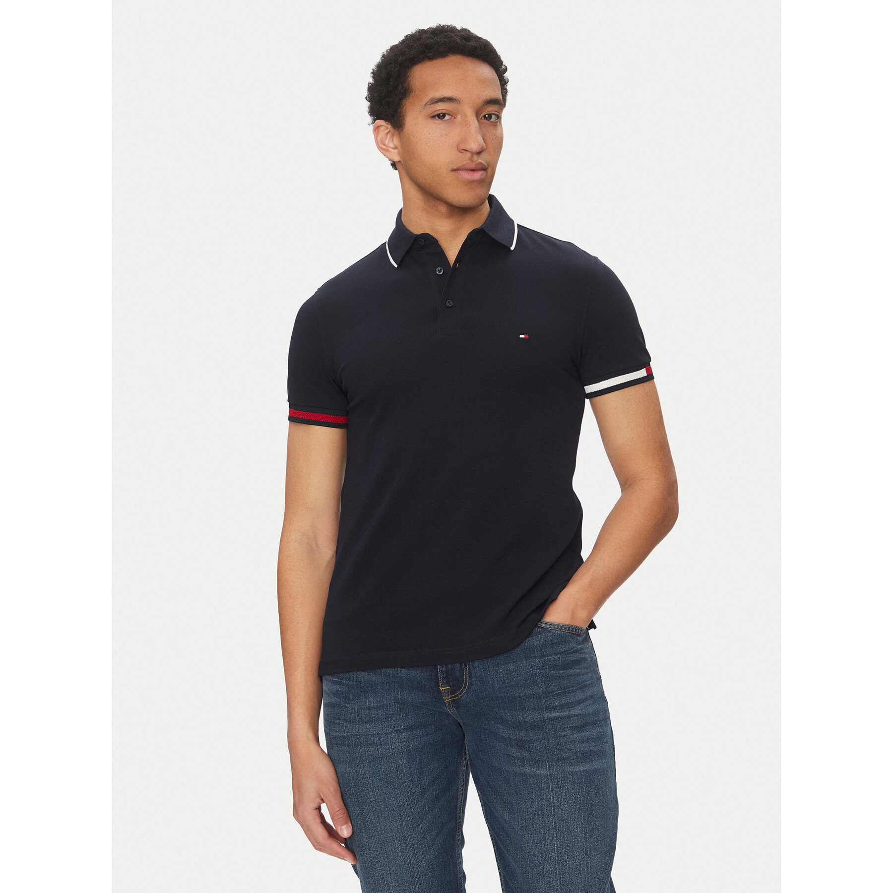 Tommy Hilfiger Pólóing Flag Cuff MW0MW38458 Sötétkék Slim Fit