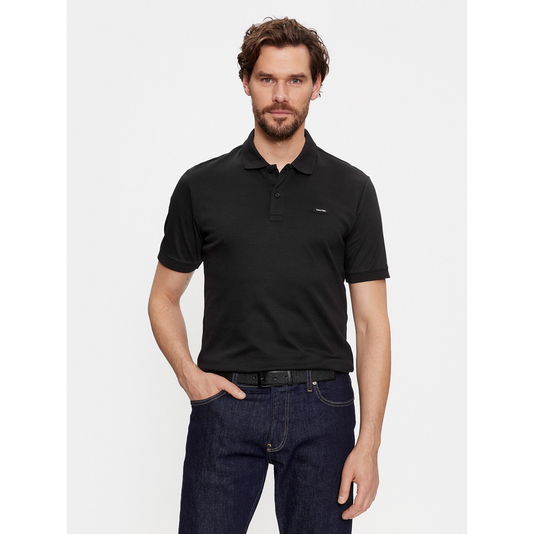 Calvin Klein Polo Smooth Cotton Slim Polo K10K111657 Μαύρο Regular Fit