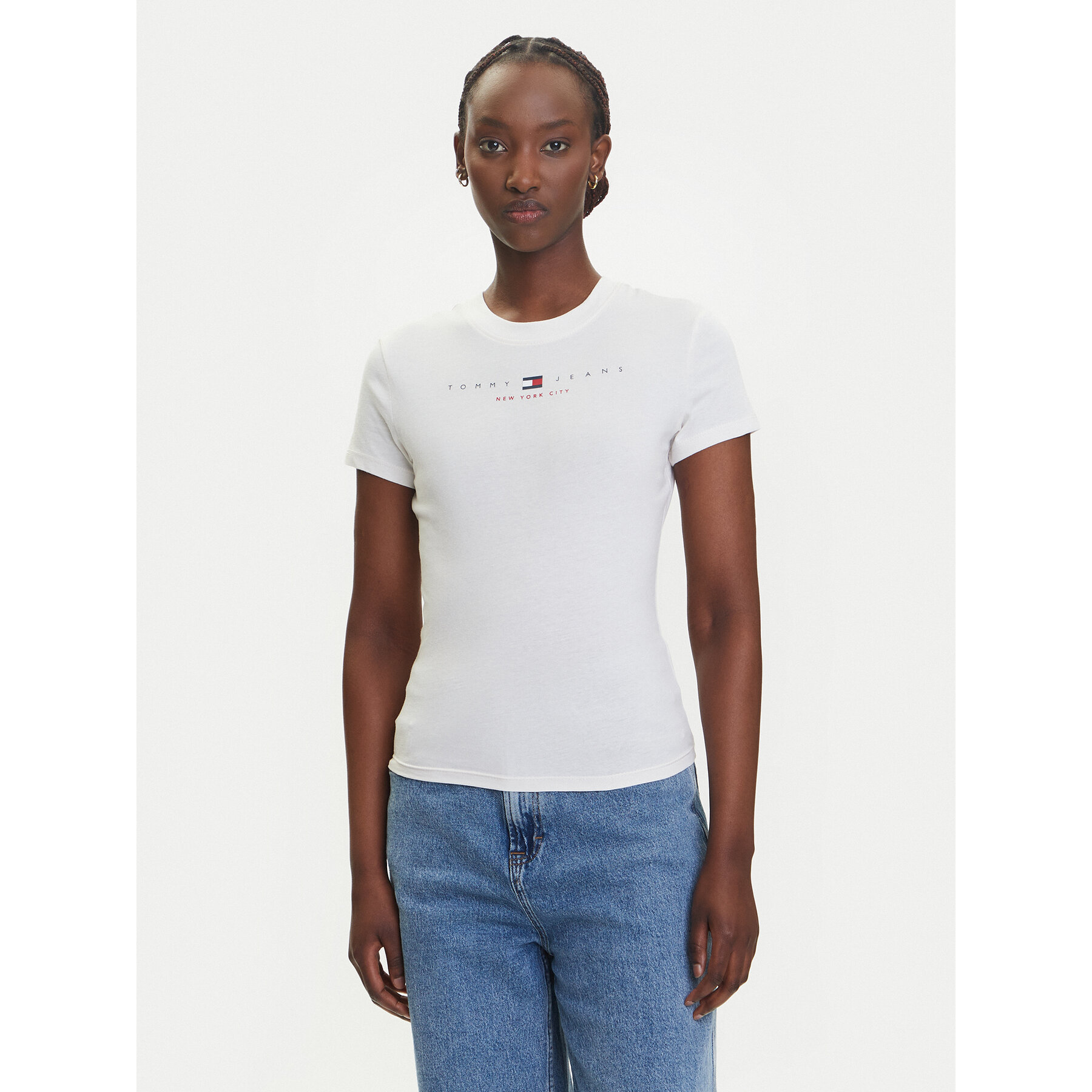 Tommy Jeans Póló Linear DW0DW21422 Ekru Slim Fit