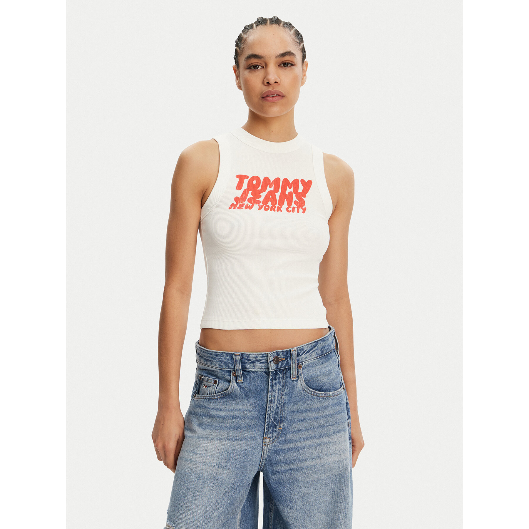 Tommy Jeans Τοπ DW0DW21339 Εκρού Slim Fit